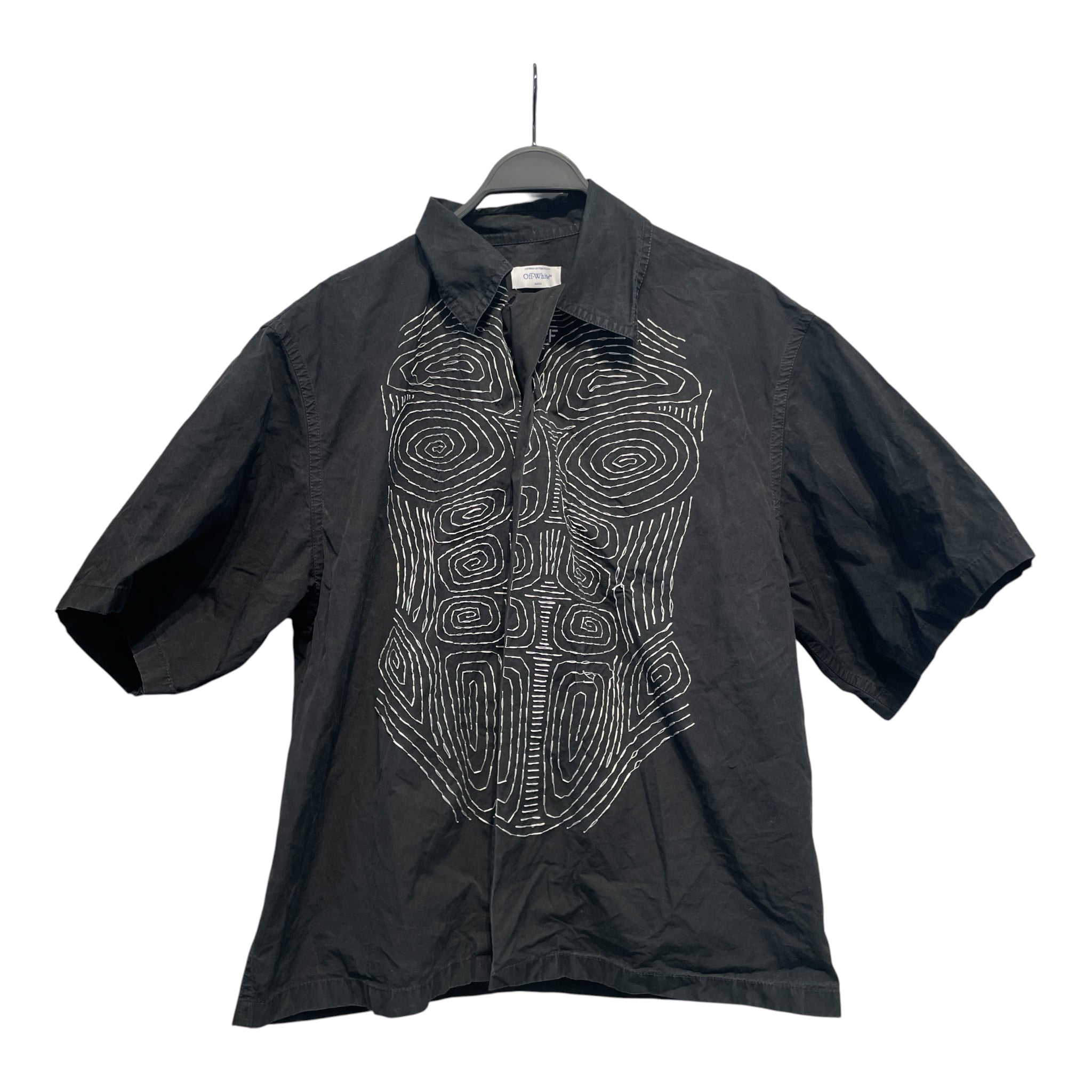 OFF-WHITE/SS Shirt/46/Cotton/BLK/Graphic/white stitching view 1