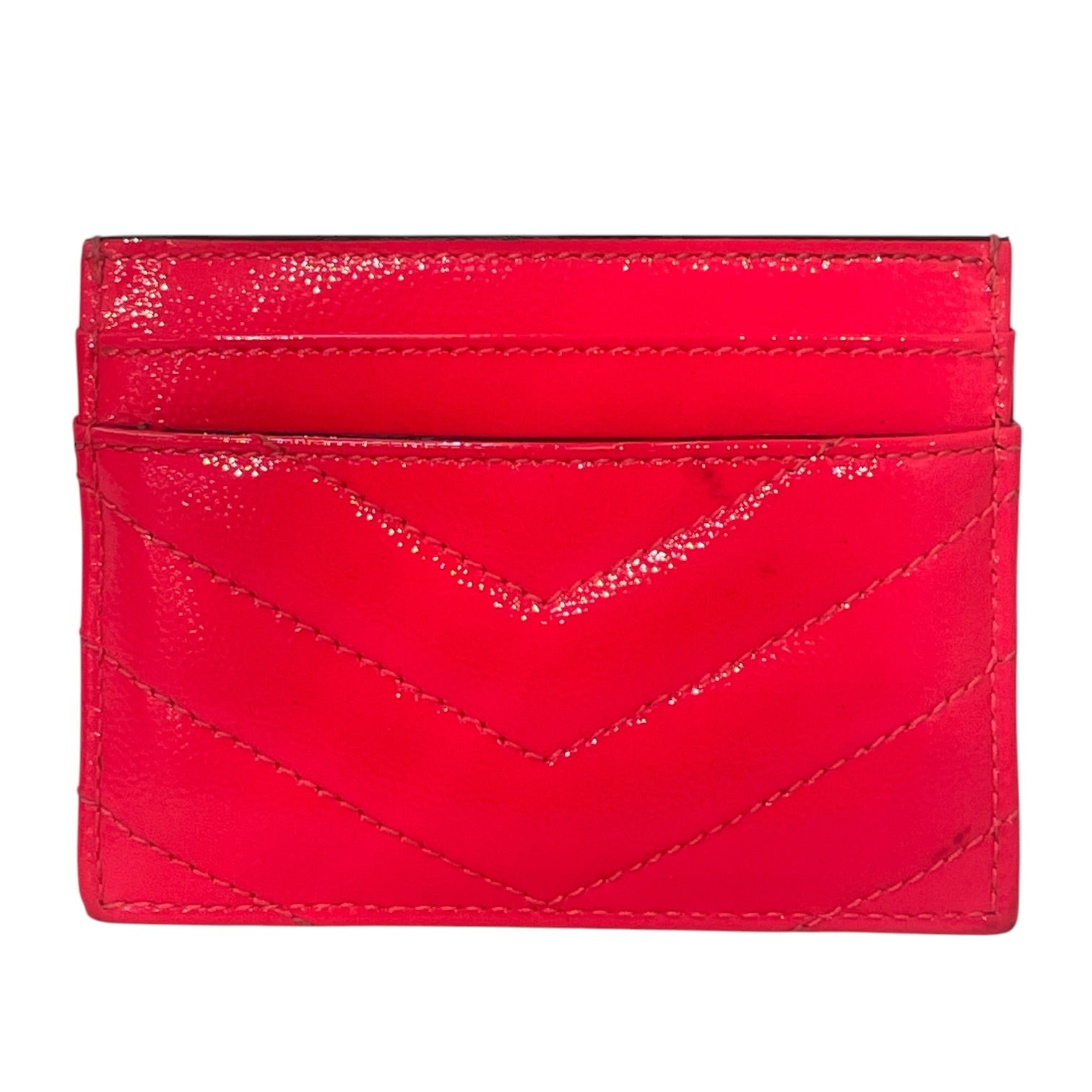 SAINT LAURENT/Card Case/Leather/PNK/coral patent gold hardware view 2