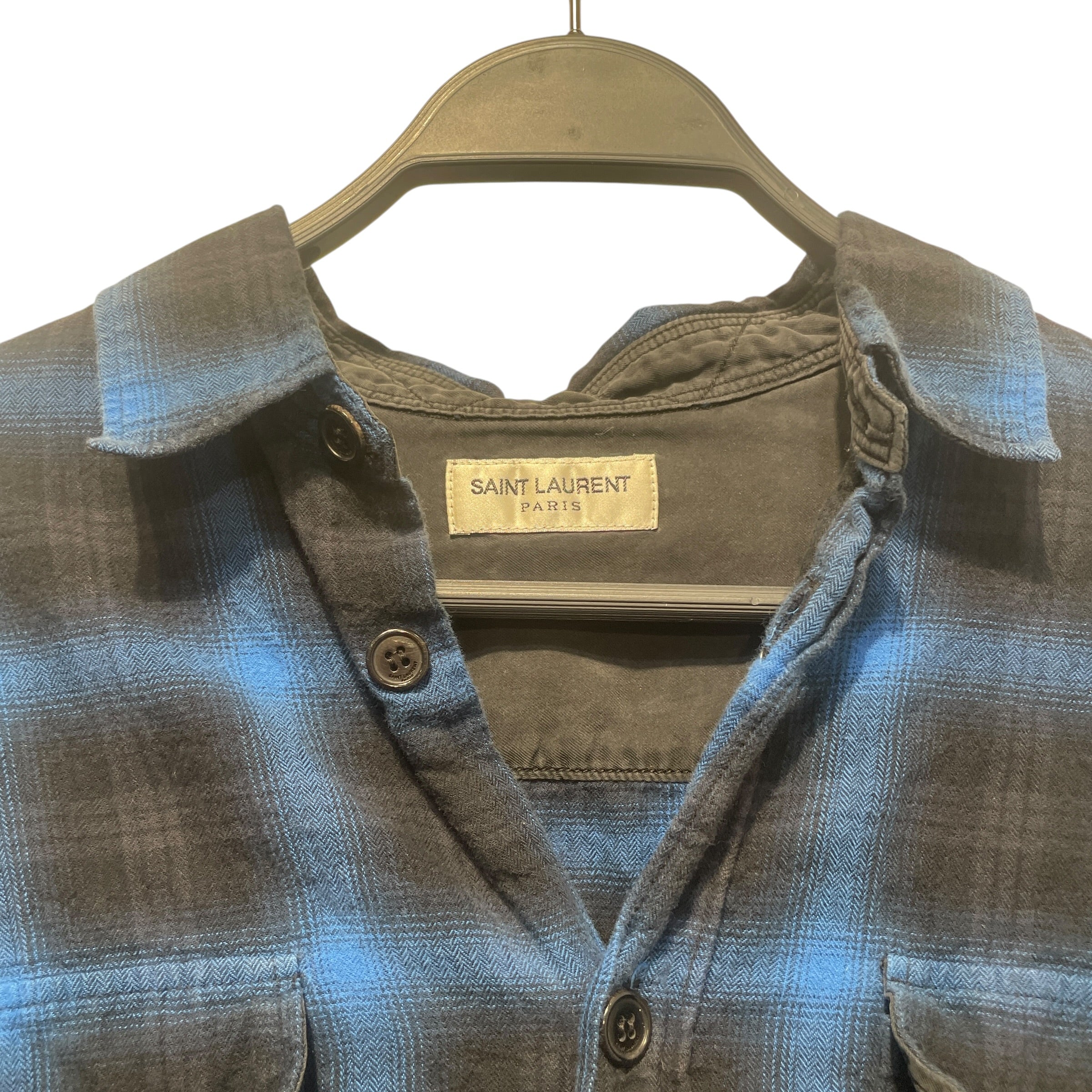 SAINT LAURENT/Flannel Shirt/37/Cotton/BLU/Flannel view 3