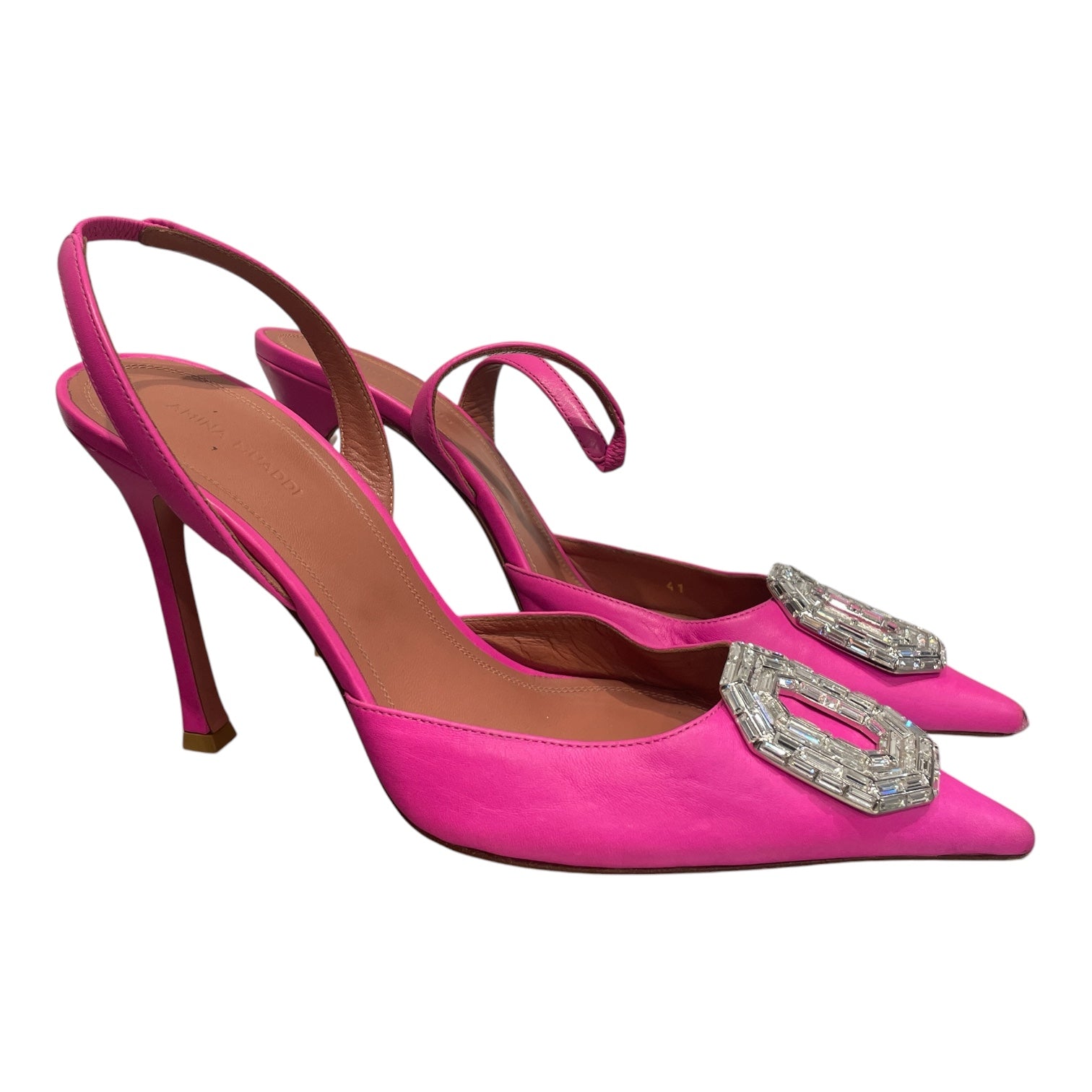AMINA MUADDI/Heels/UK 6/Leather/PNK/sling heel gem view 1