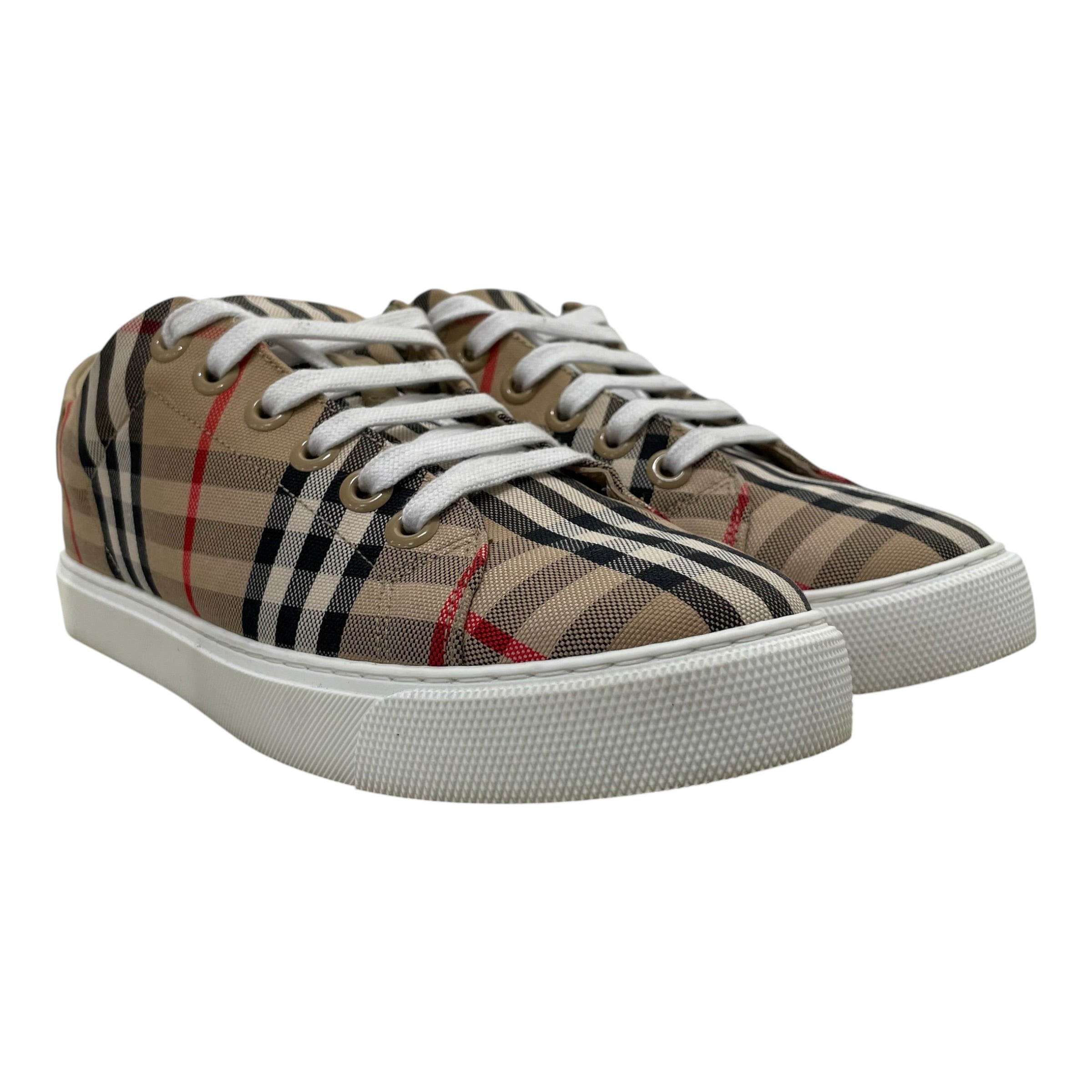 BURBERRY LONDON/Low-Sneakers/EU 39/Stripe/KHK/ALBRIDGE CHECK SNEAKERS view 1