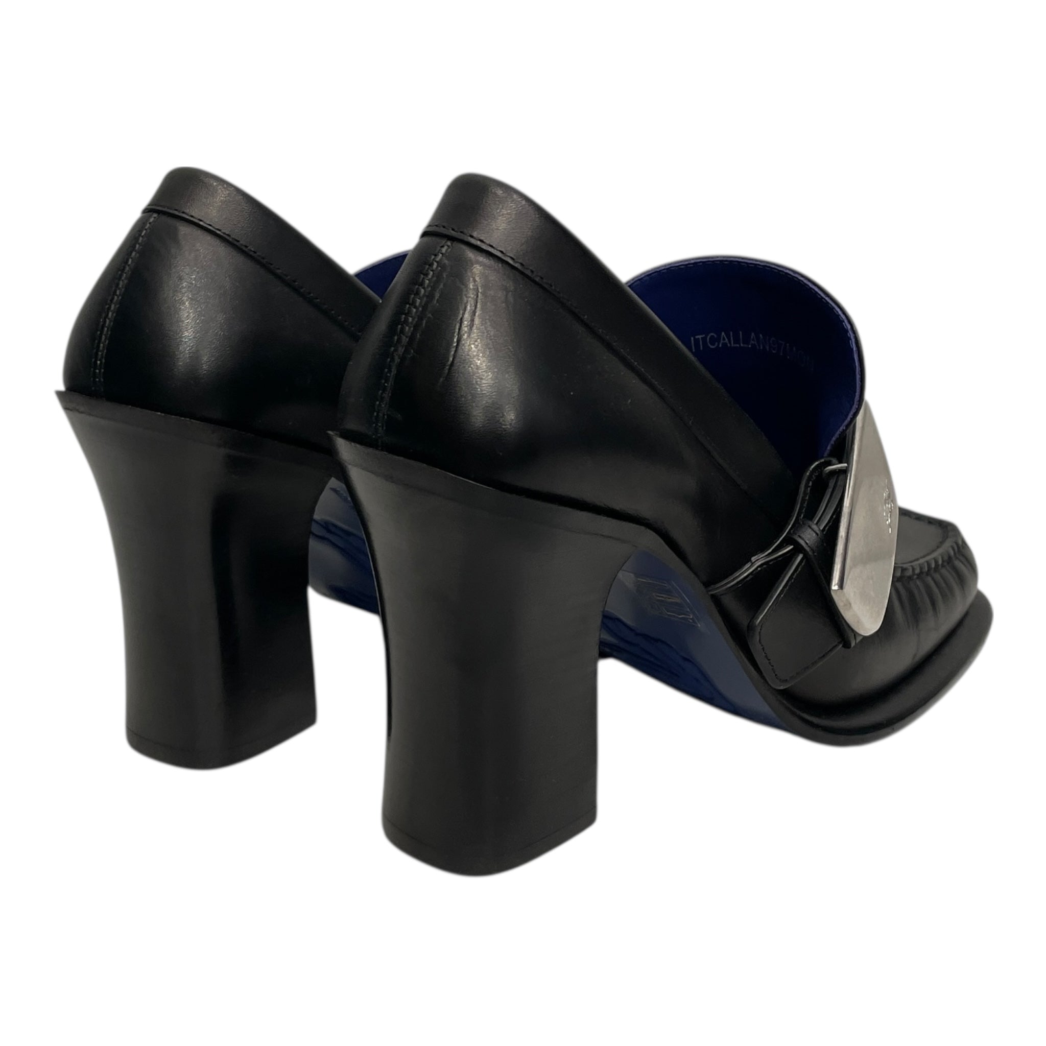 BURBERRY/Heels/EU 39/Leather/BLK/BUCKLE STRAP LOAFER HEEL view 2