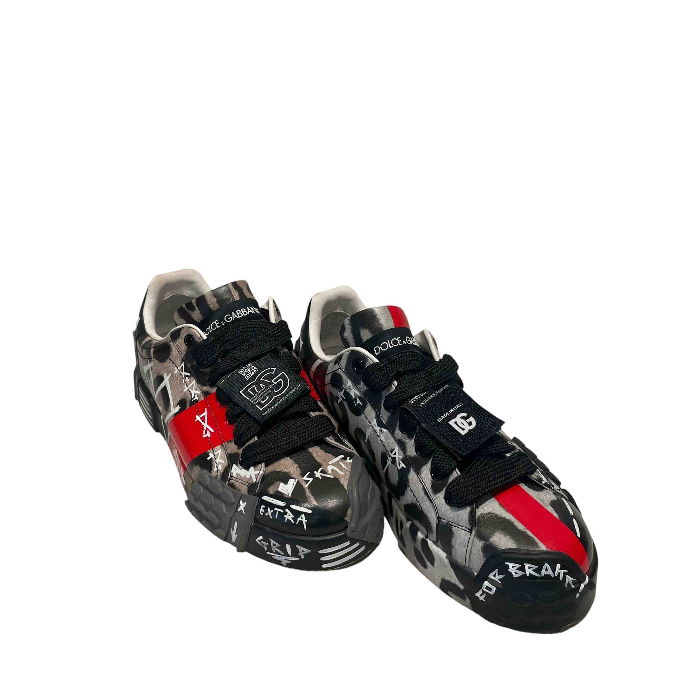 DOLCE&GABBANA/Low-Sneakers/US 8.5/All Over Print/Leather/GRY/Portofino Sneaker view 1