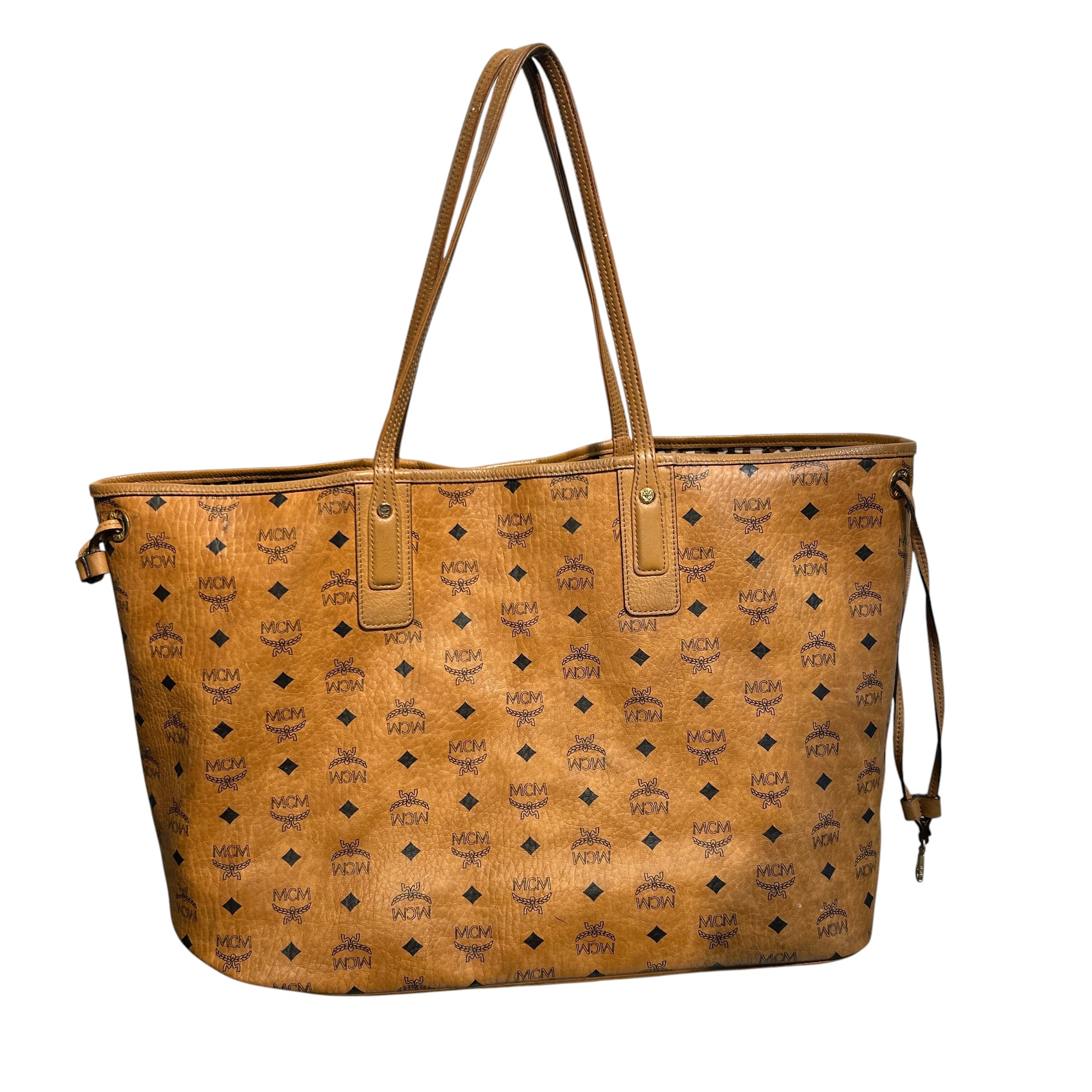 MCM/Tote Bag/Leather/CML/blue text reversible tote view 2