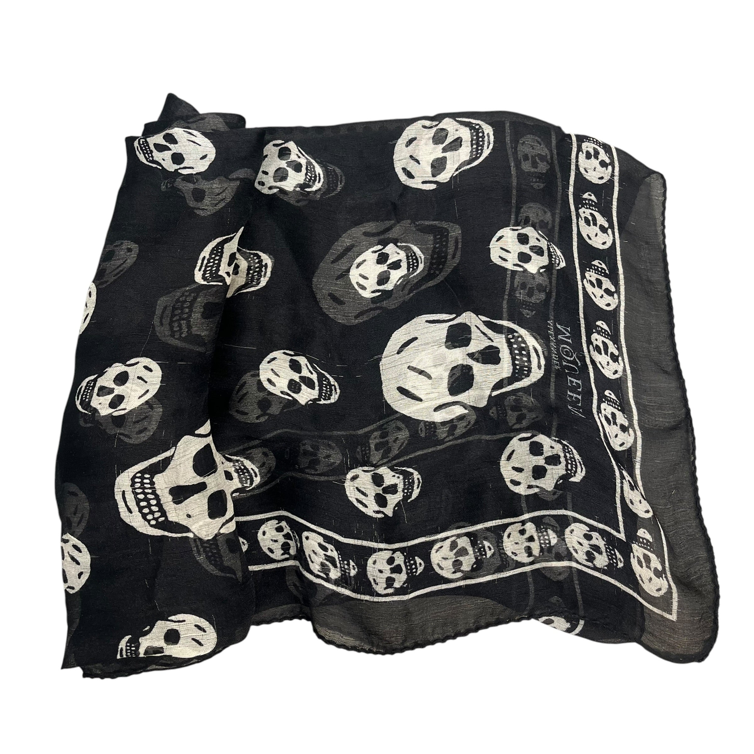 Alexander McQueen/Scarf/Monogram/Silk/BLK/L's/skull logo aop view 1