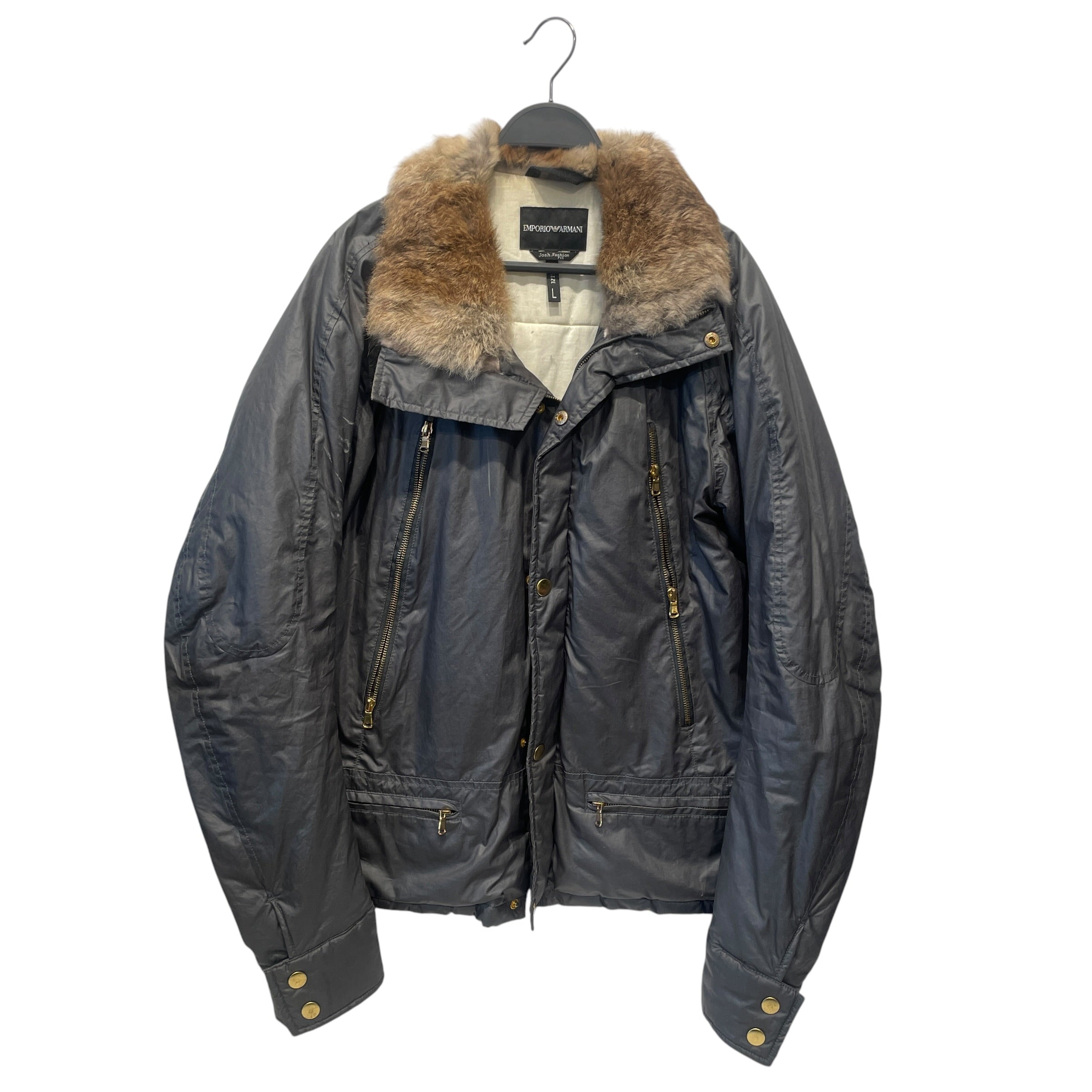 EMPORIO ARMANI/Puffer Jkt/L/Nylon/GRY/90S RABBIT FUR COLLAR PUFFER view 1