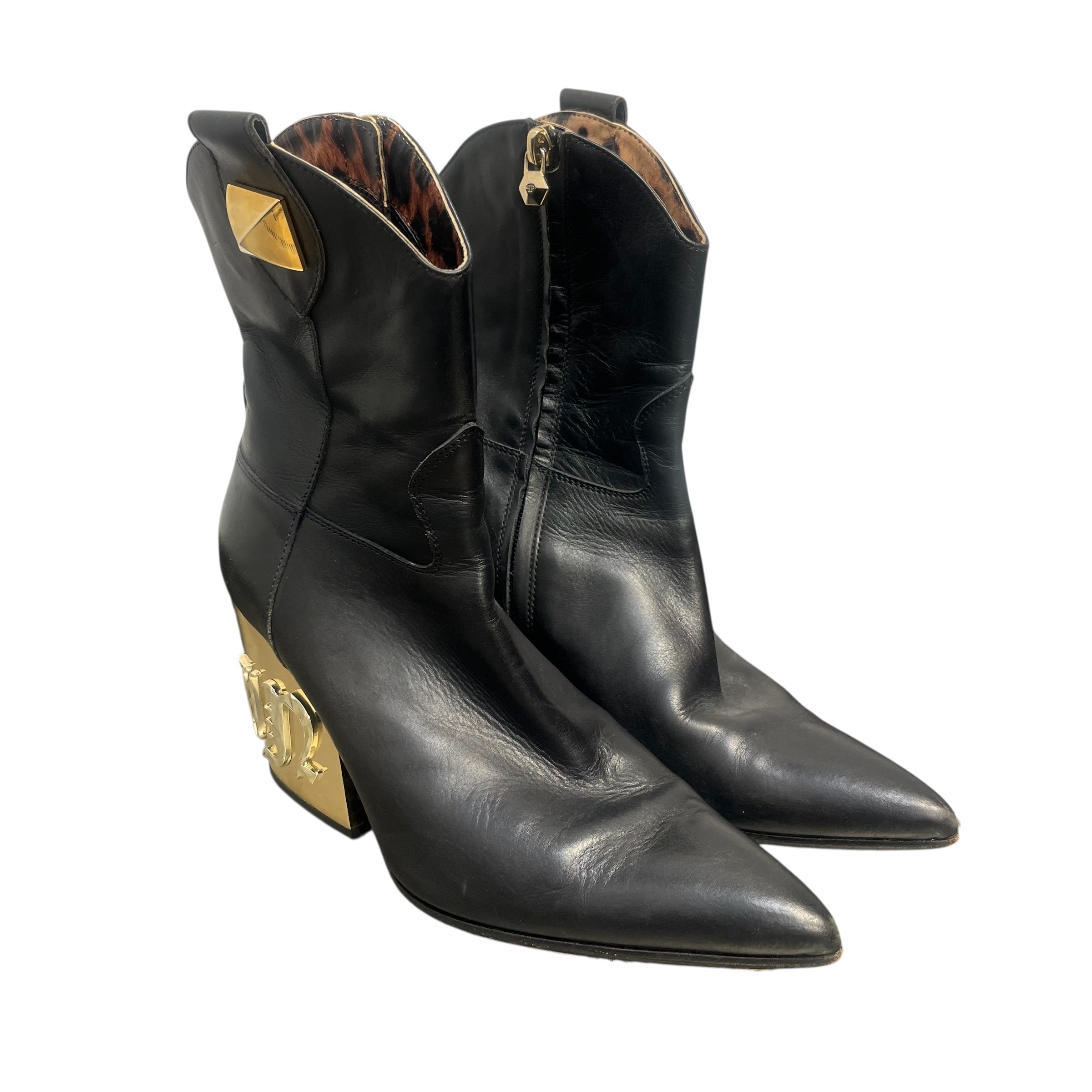 PHILIPP PLEIN/Western Boots/EU 37/Leather/BLK/Gold Heel Logo view 1