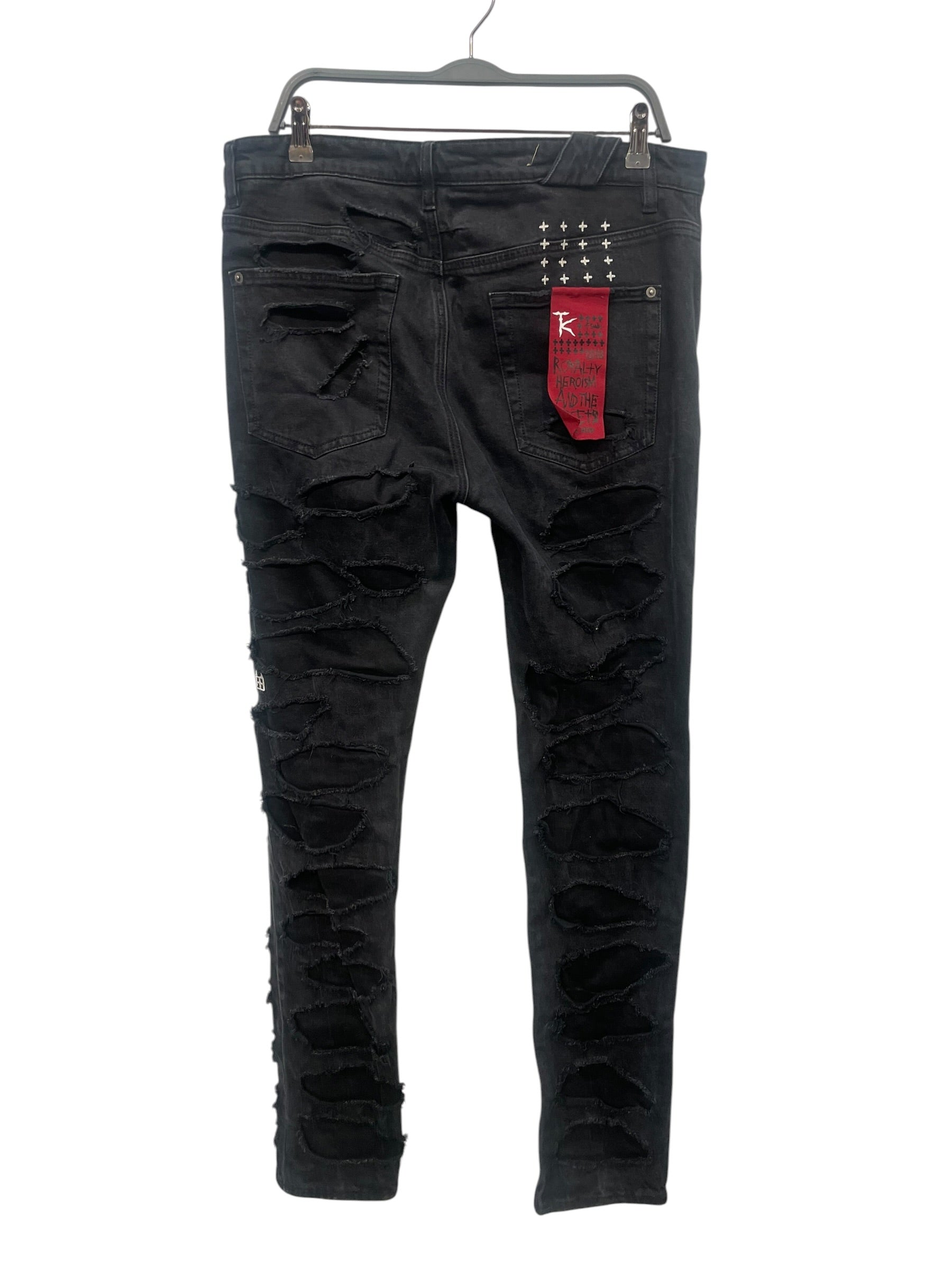 ksubi/Skinny Pants/34/Denim/BLK/ trippi red multi rip distress view 2