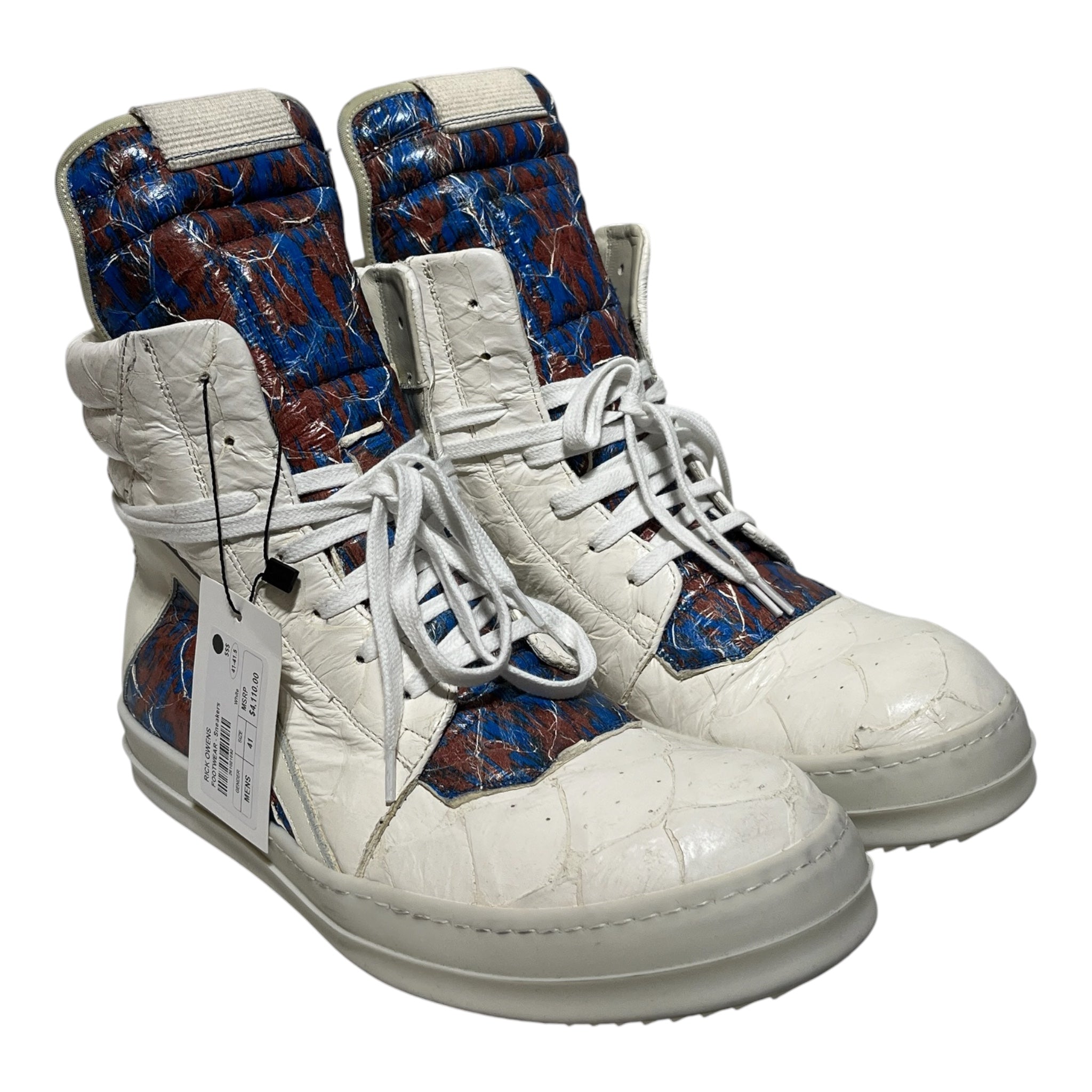 Rick Owens/Hi-Sneakers/US 8/Leather/WHT/Pirarucu Geobasket Rust view 1