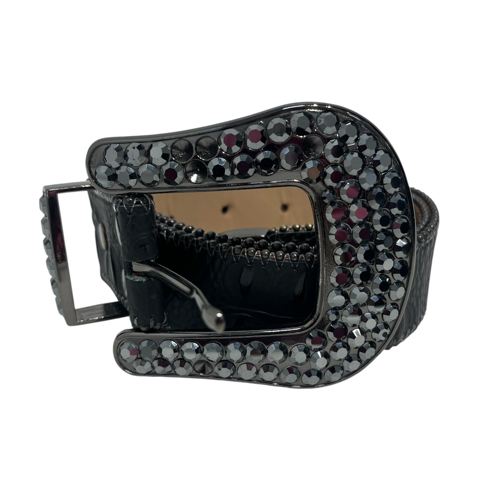 b.b.simon/Belt/Leather/BLK/CROCODILE 36 BLACK STONES view 1
