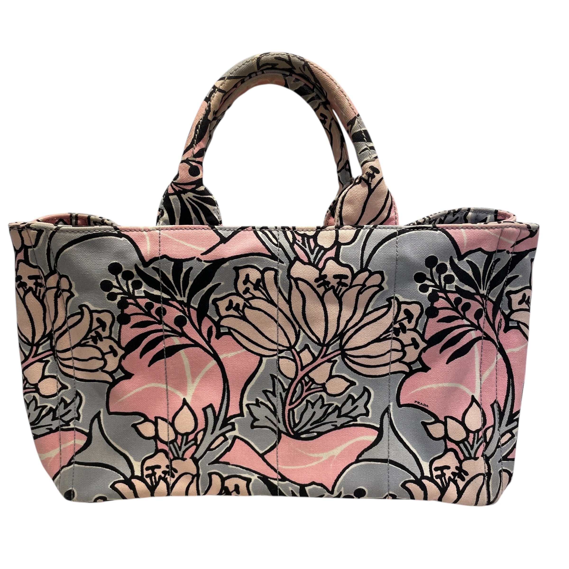 PRADA/Tote Bag/Floral Pattern/PNK/GREY STRAP, FLOWERS ALL OVR view 2