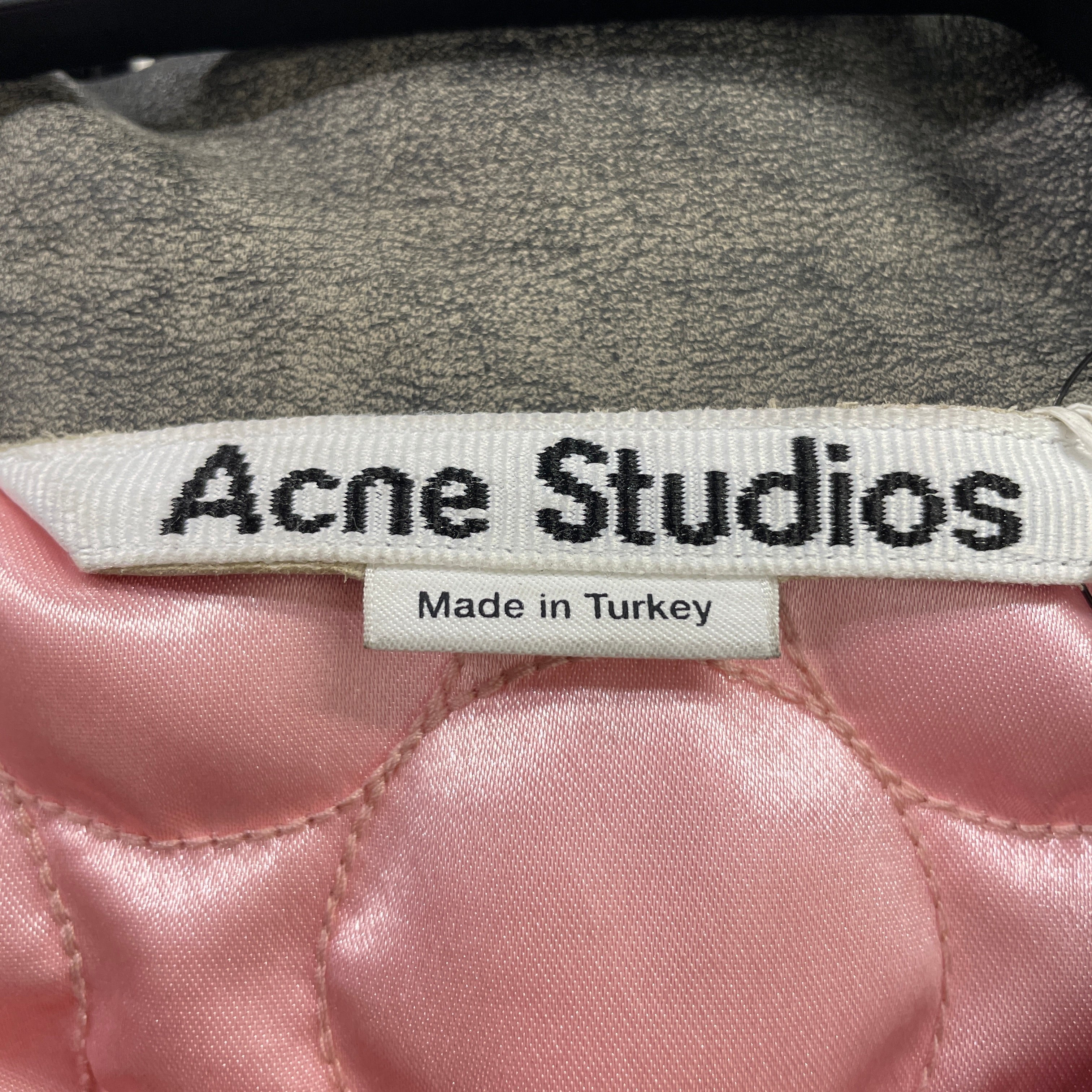 Acne Studios/Leather Jkt/46/Leather/GRY/pink satin inside view 3