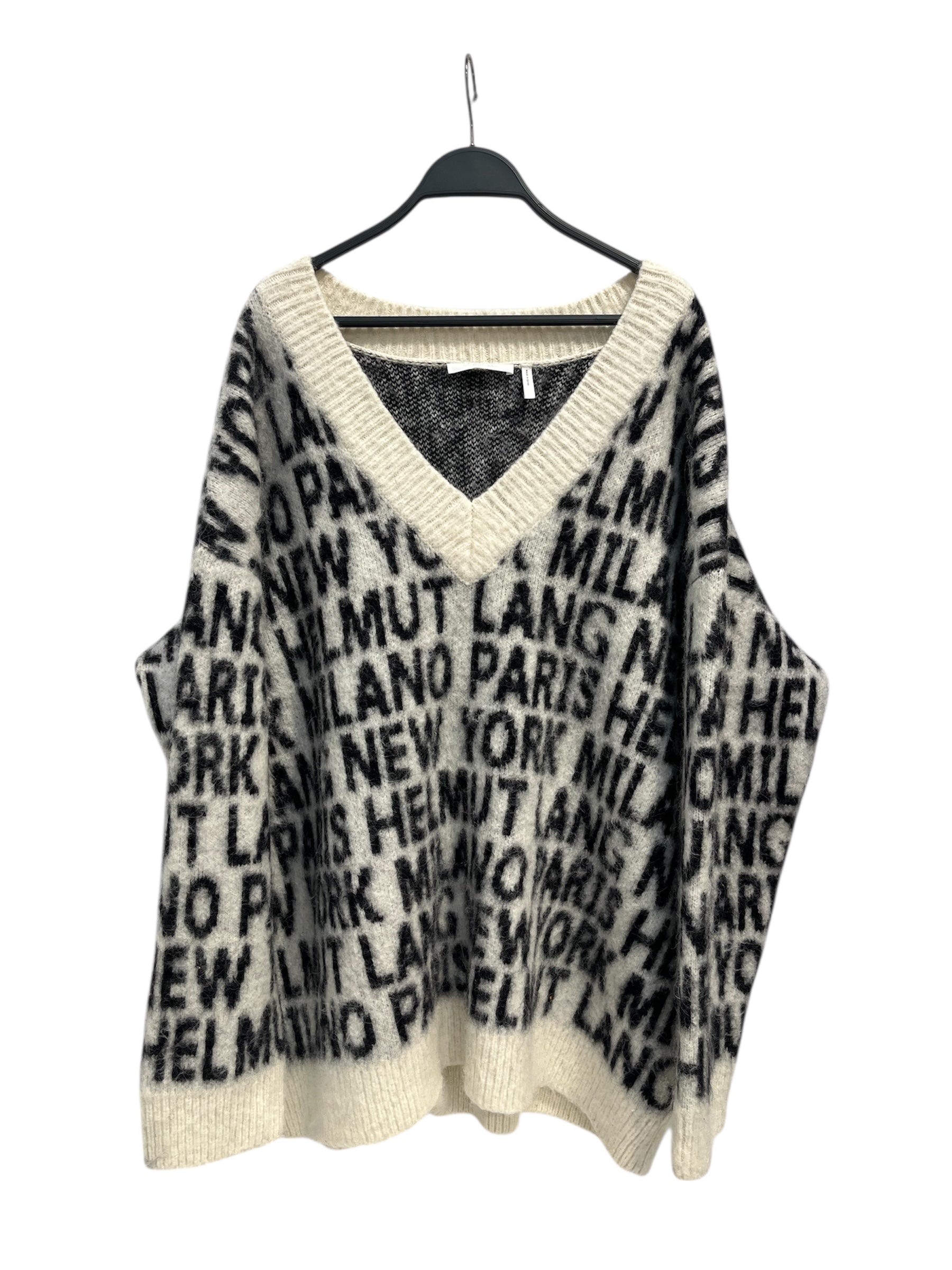 Helmut Lang/Sweater/L/All Over Print/Wool/WHT/REPEAT LOGO V-NECK view 1