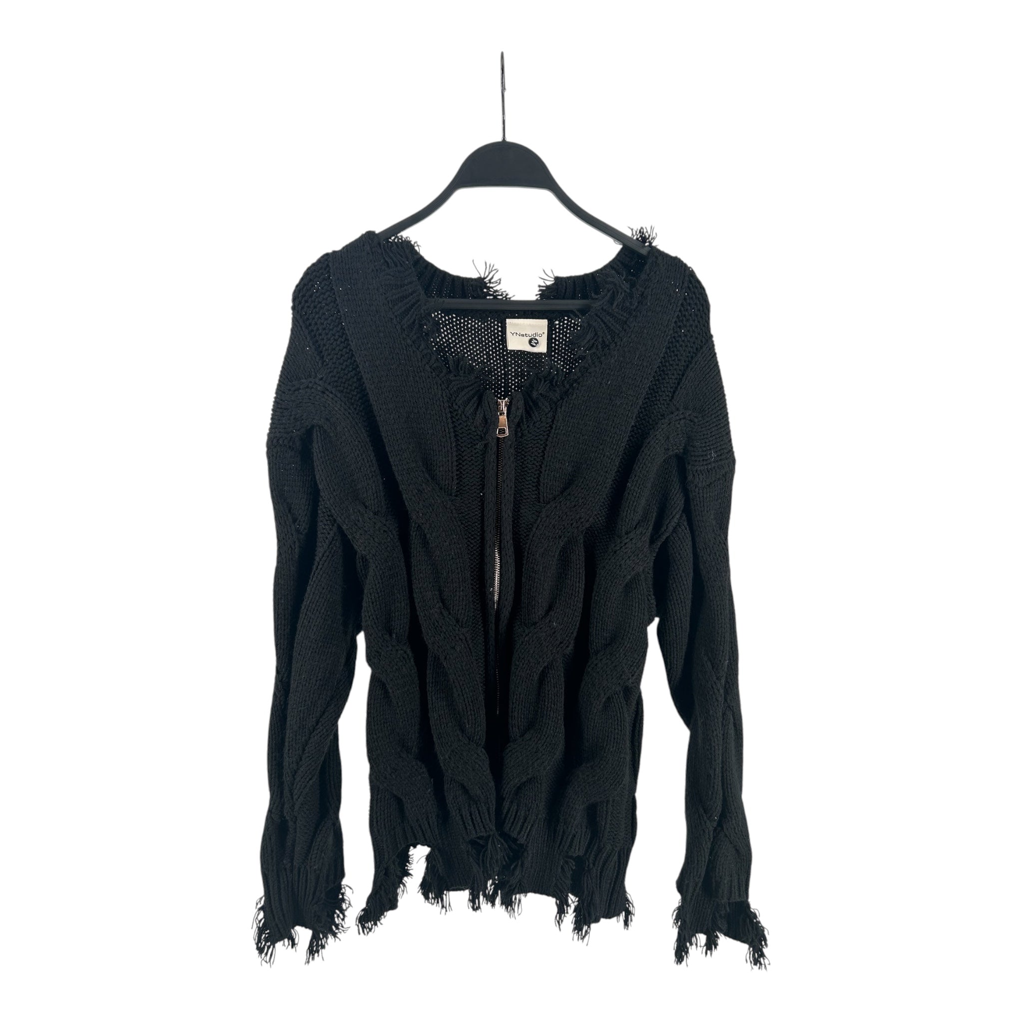 YNstudio/Sweater/M/Cotton/BLK/distressed knit zip view 1