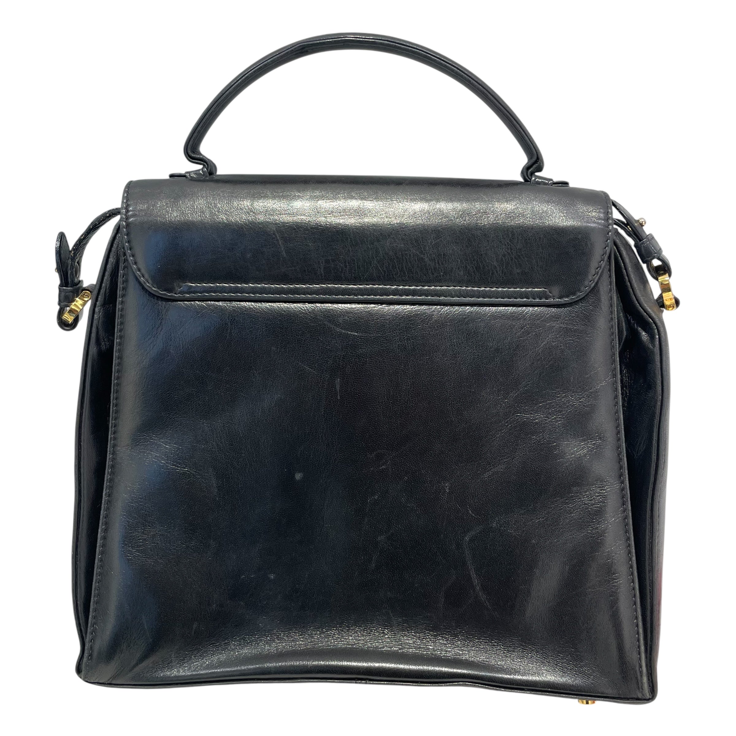 Salvatore Ferragamo/Hand Bag/Leather/BLK/3 GLD BUTTONS ON FRNT FLAP view 4