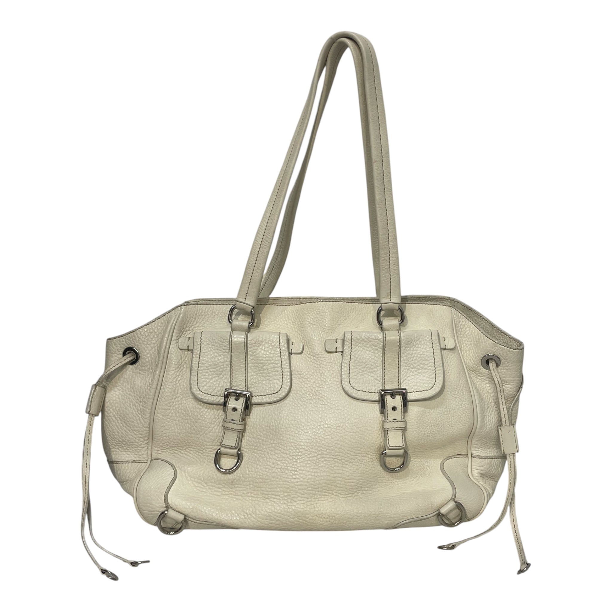 PRADA/Tote Bag/Leather/CRM/pebbled buckle tote view 1