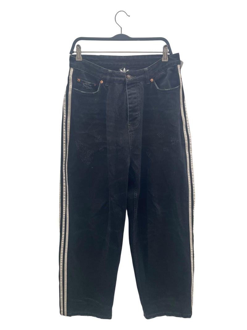BALENCIAGA/adidas/Bootcut Pants/XS/Cotton/BLK/Distressed/Stripe/3 STRIPE BAGGY JEANS