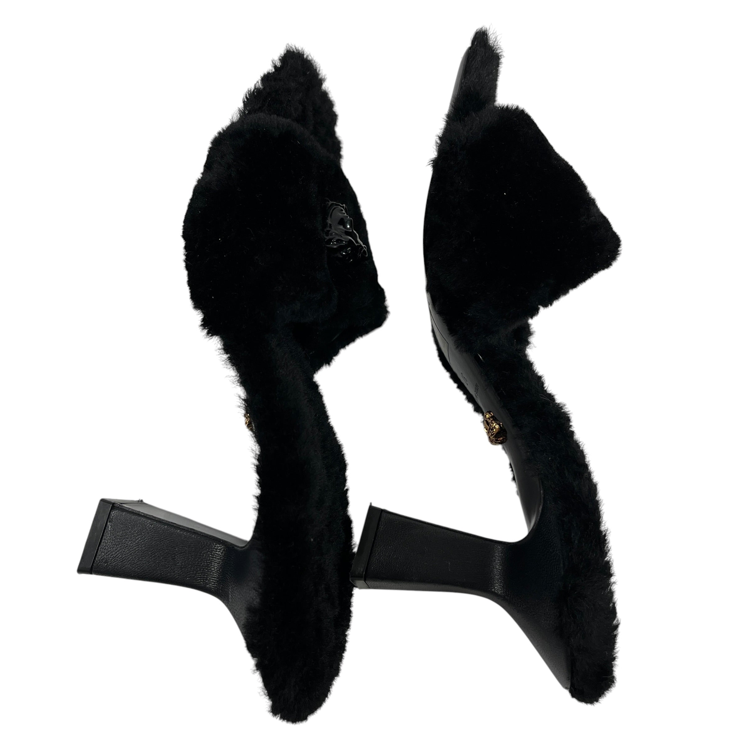 VERSACE/Heels/EU 37/Fake Fur/BLK/Slip-on/La Medusa Shearling Heel view 4