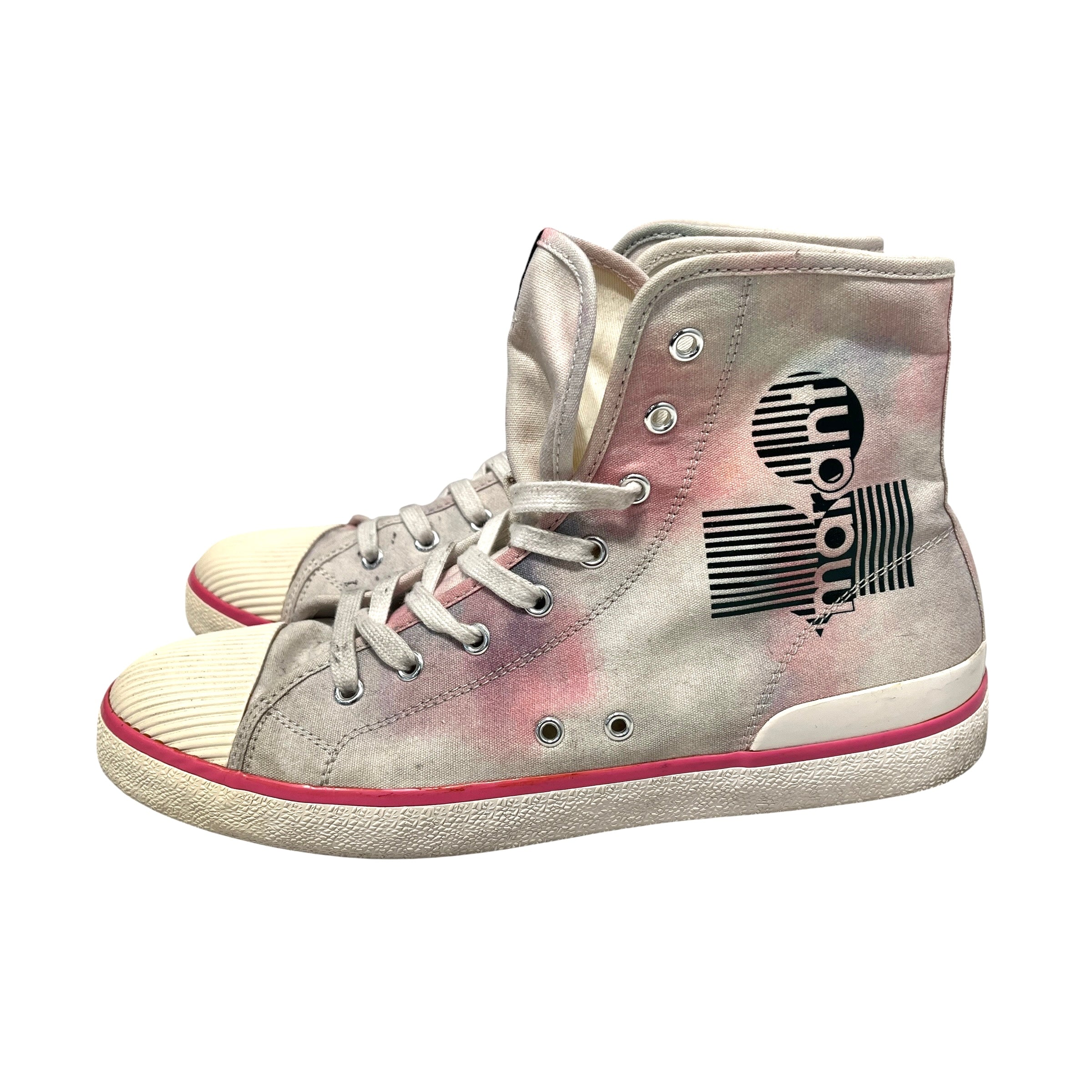 ISABEL MARANT/Hi-Sneakers/US 10/Graphic/Cotton/CRM/pink outline green logo view 8