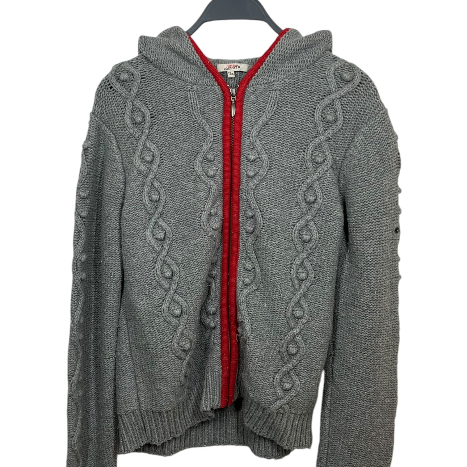 JUNIOR GAULTIER/Zip Up Hoodie/12/Cotton/GRY/KNITTED ZIP-UP HOODIE view 1
