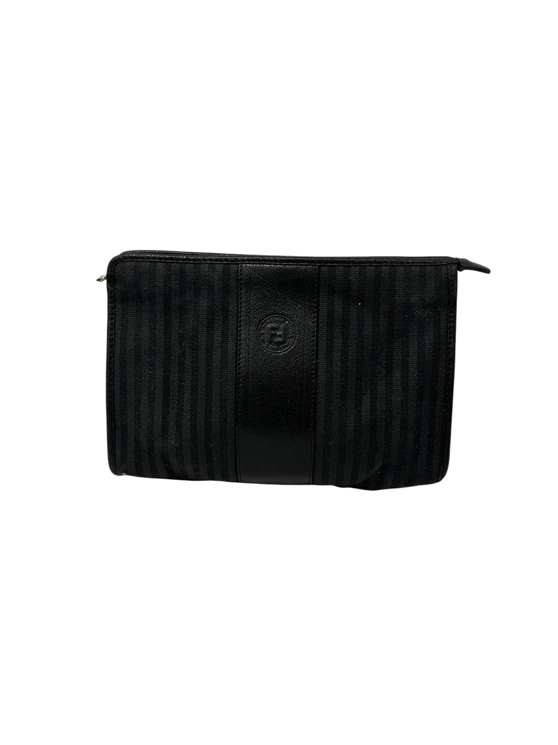 FENDI/Pouch/Stripe/Nylon/BLK/SMALL ZIP POUCH LTHR STRIPE view 1