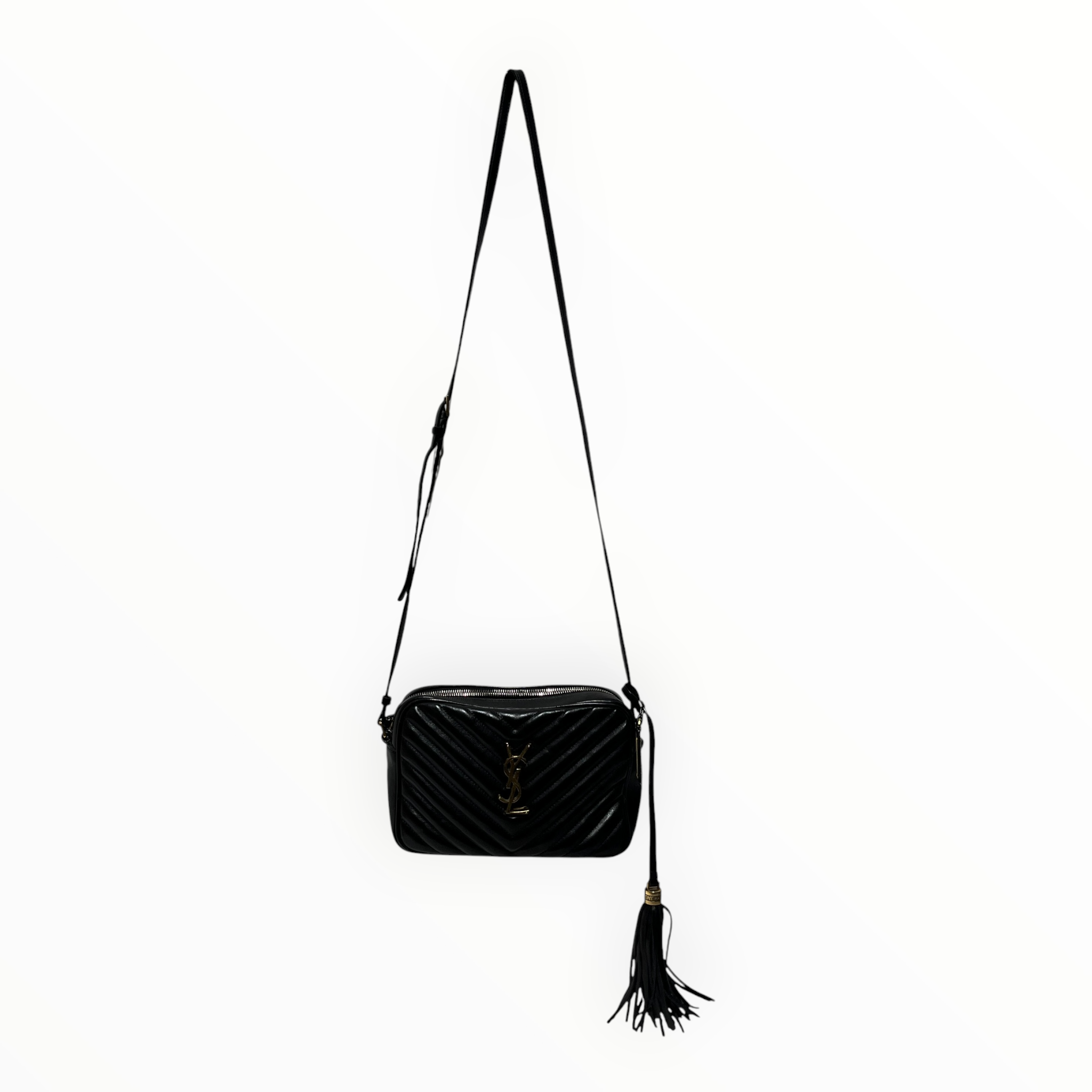 YVES SAINT LAURENT/Cross Body Bag/Leather/BLK/gold accent tassel view 1