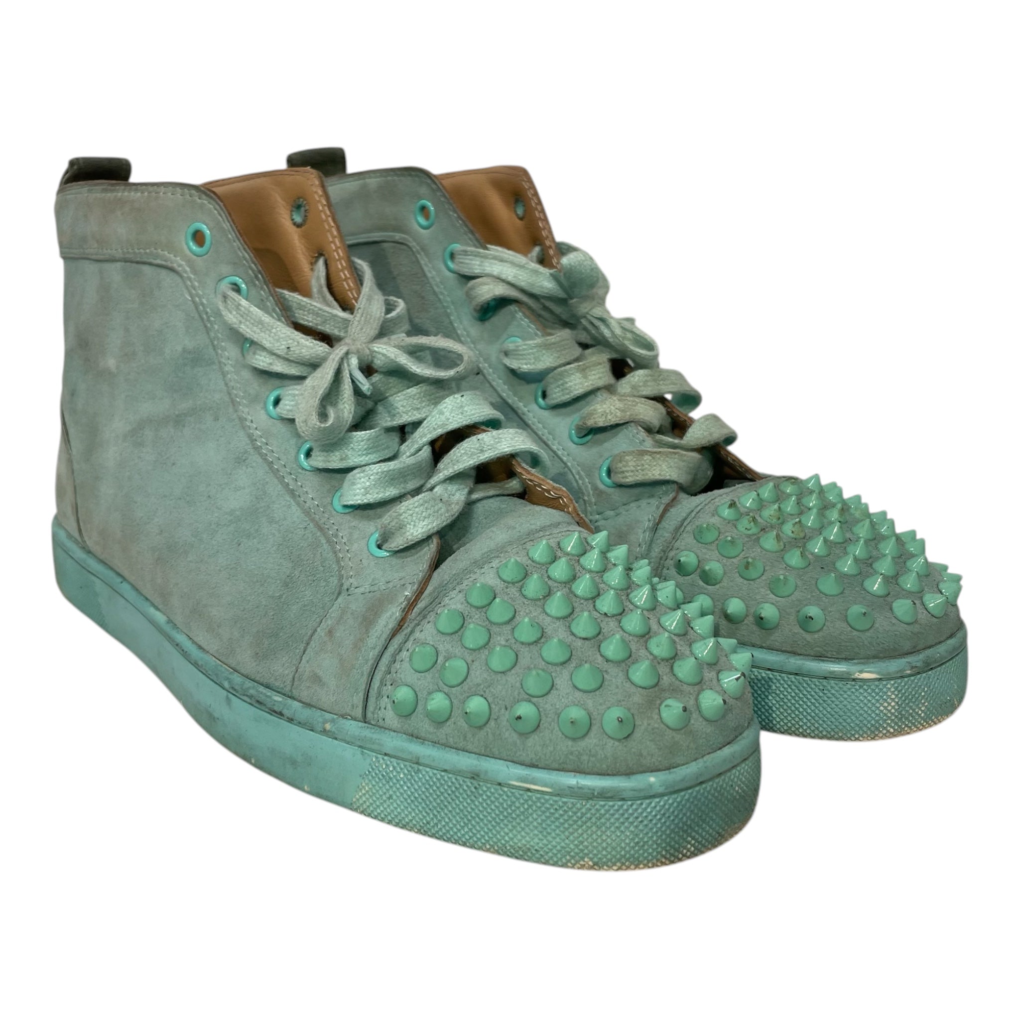 Christian Louboutin/Hi-Sneakers/EU 44/Suede/GRN/mint green suede spike view 1