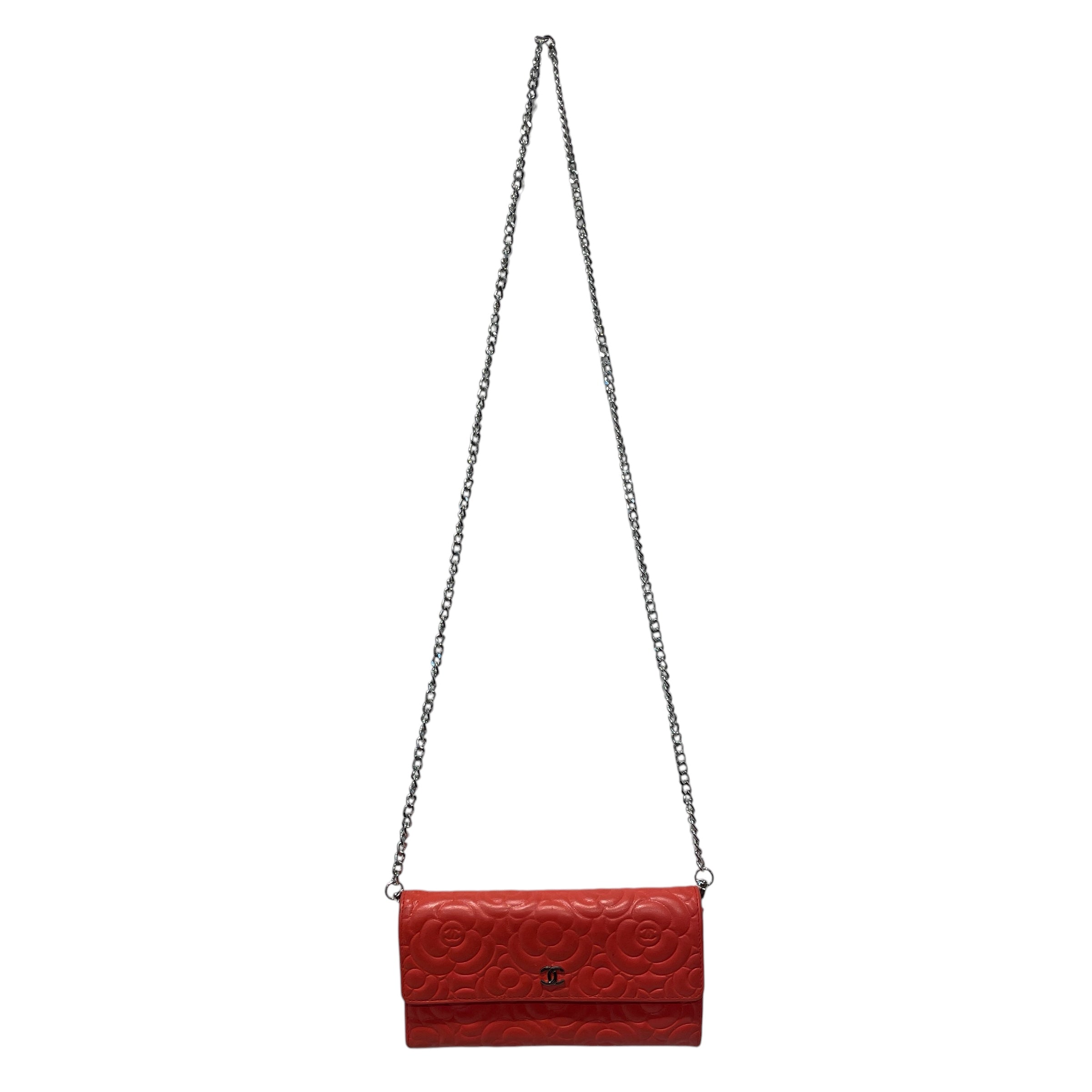 CHANEL/Long Wallet/Floral Pattern/Leather/RED/CAMELLIA LAMBSKIN view 1
