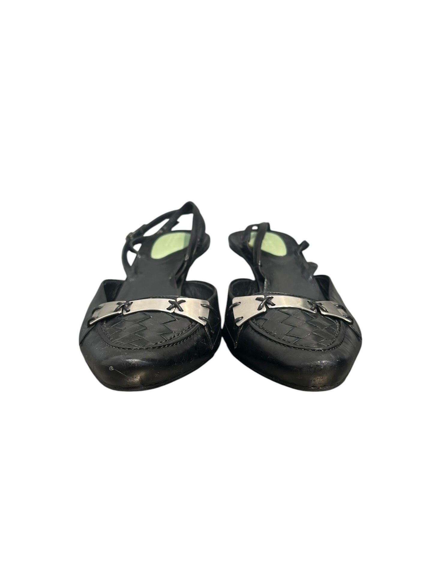 BOTTEGA VENETA/Heels/EU 37.5/Leather/BLK/Pointed-Toe/woven toe-silver overlay view 3