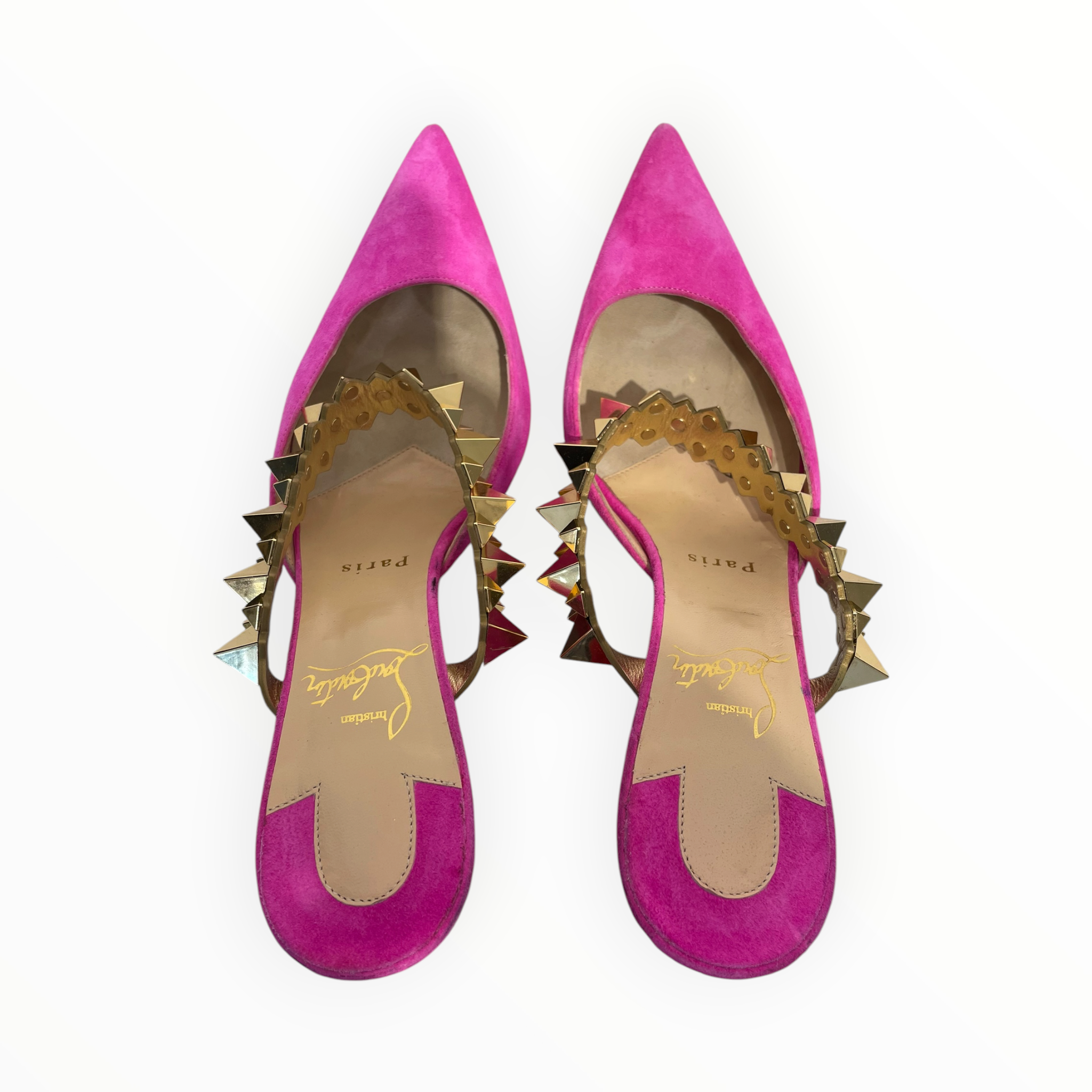 Christian Louboutin/Heels/EU 38/Suede/PNK/HOT PINK STUDDED HEELS view 3