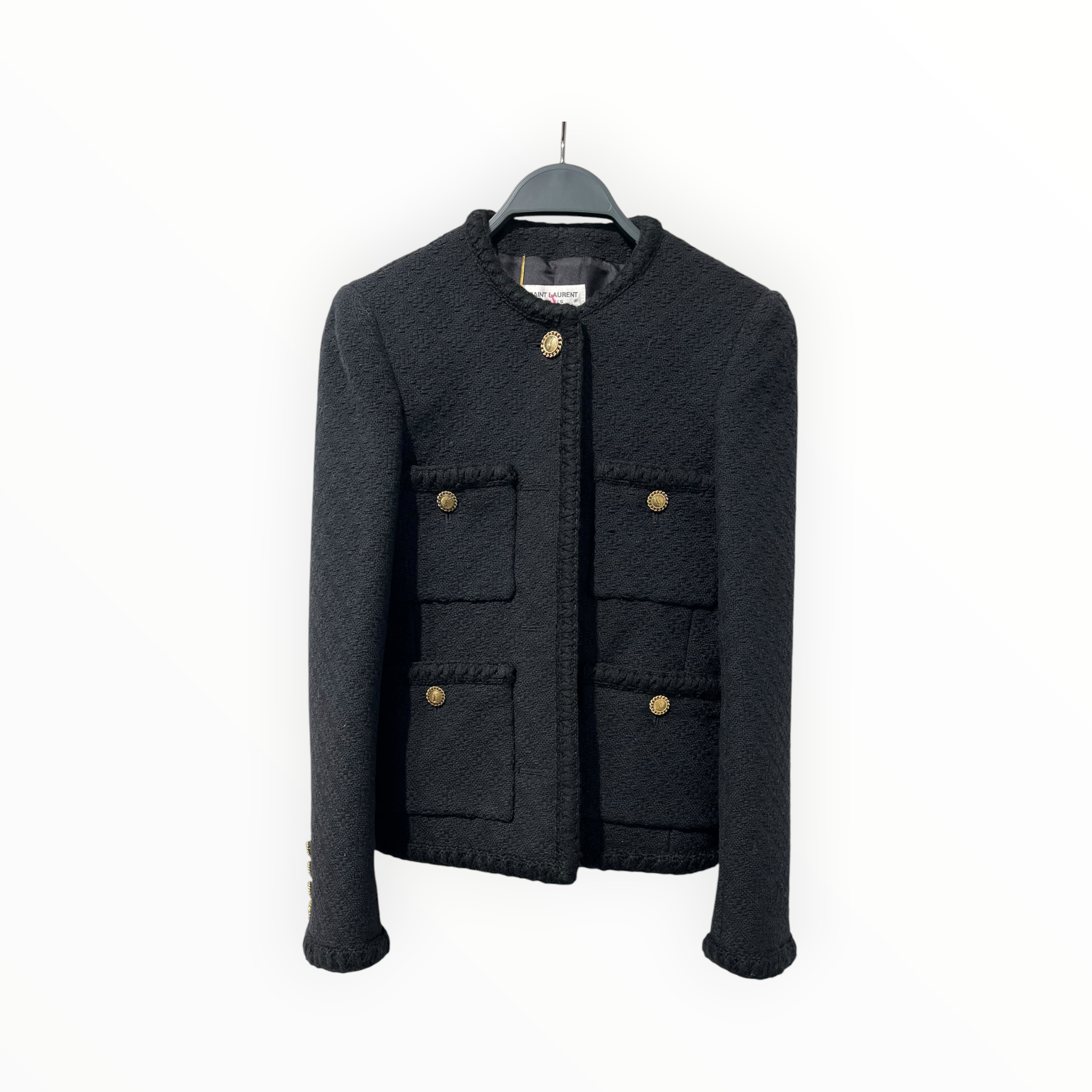 YVES SAINT LAURENT/Blouson/36/Wool/BLK/SHORT TWEED DIAMNT JCKT view 1