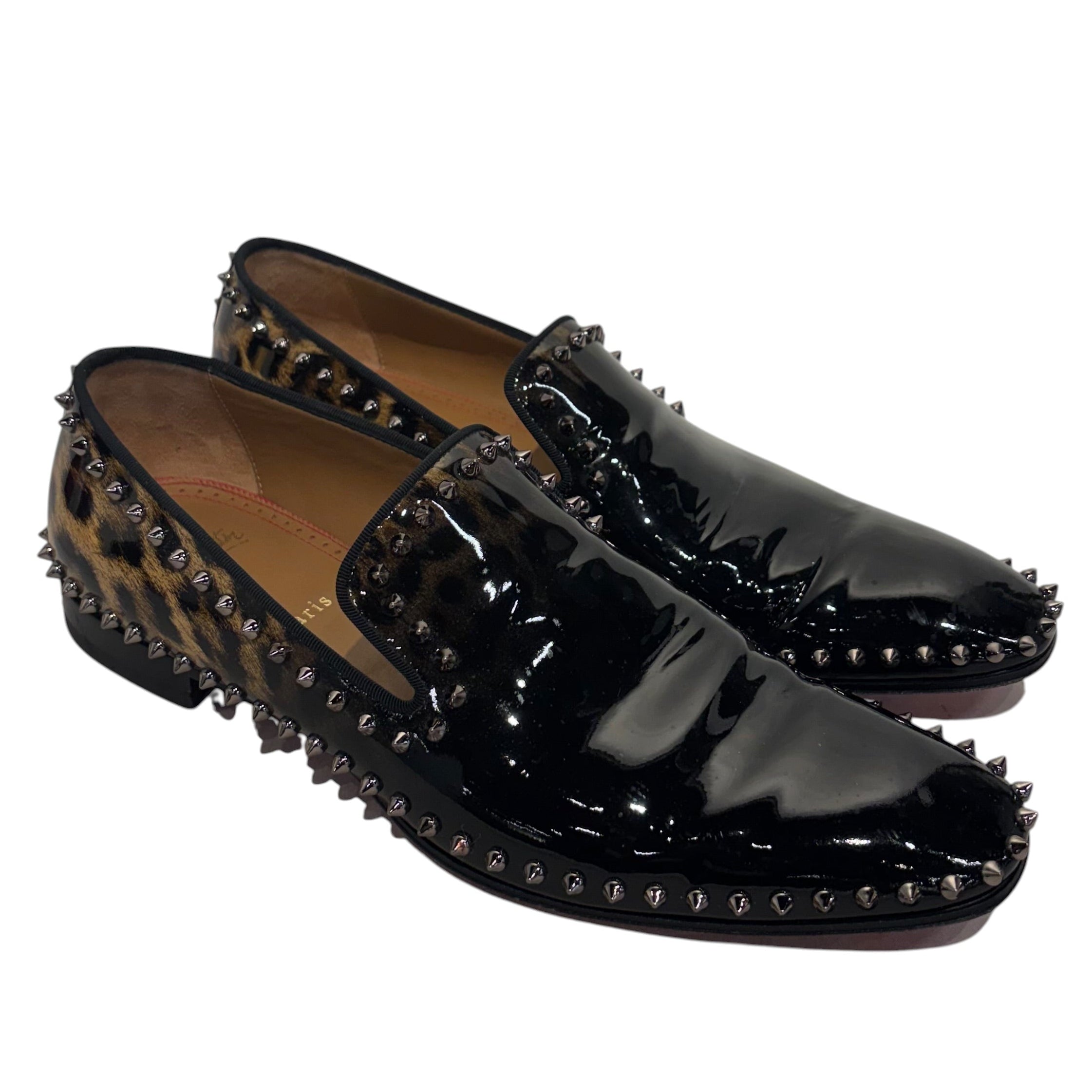 Christian Louboutin/Loafers/EU 45/Animal Pattern/Leather/BLK/dandelion patent degrade view 1