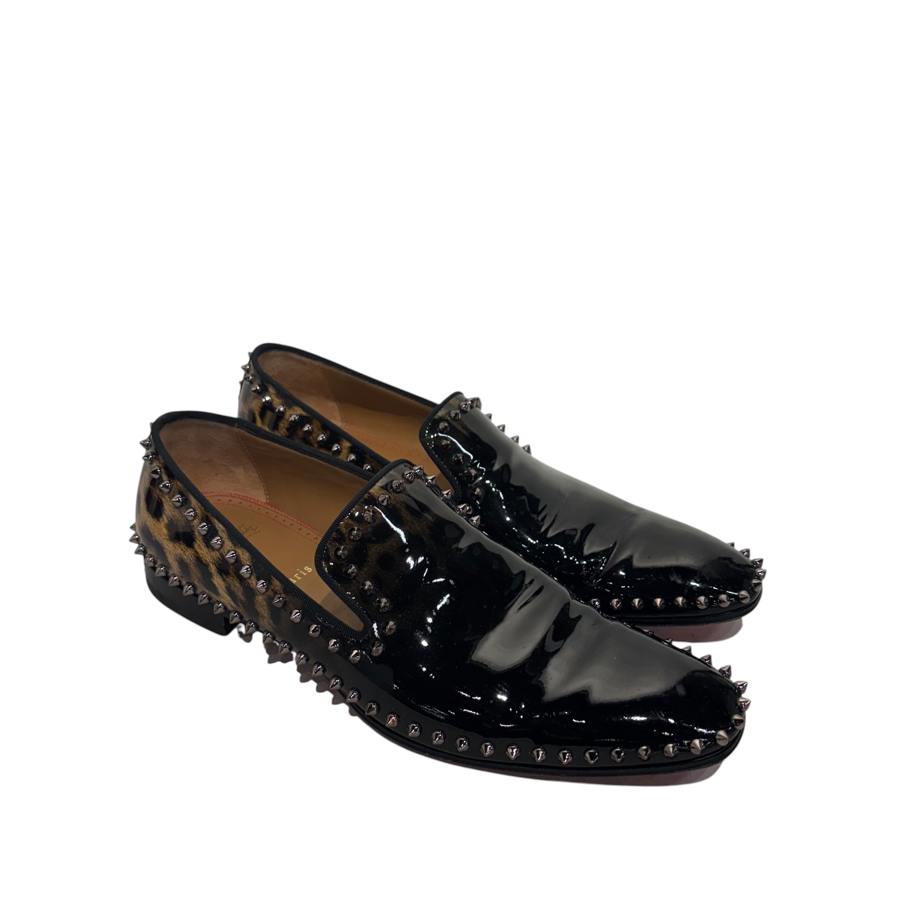 Christian Louboutin/Loafers/EU 45/Animal Pattern/Leather/BLK/dandelion patent degrade