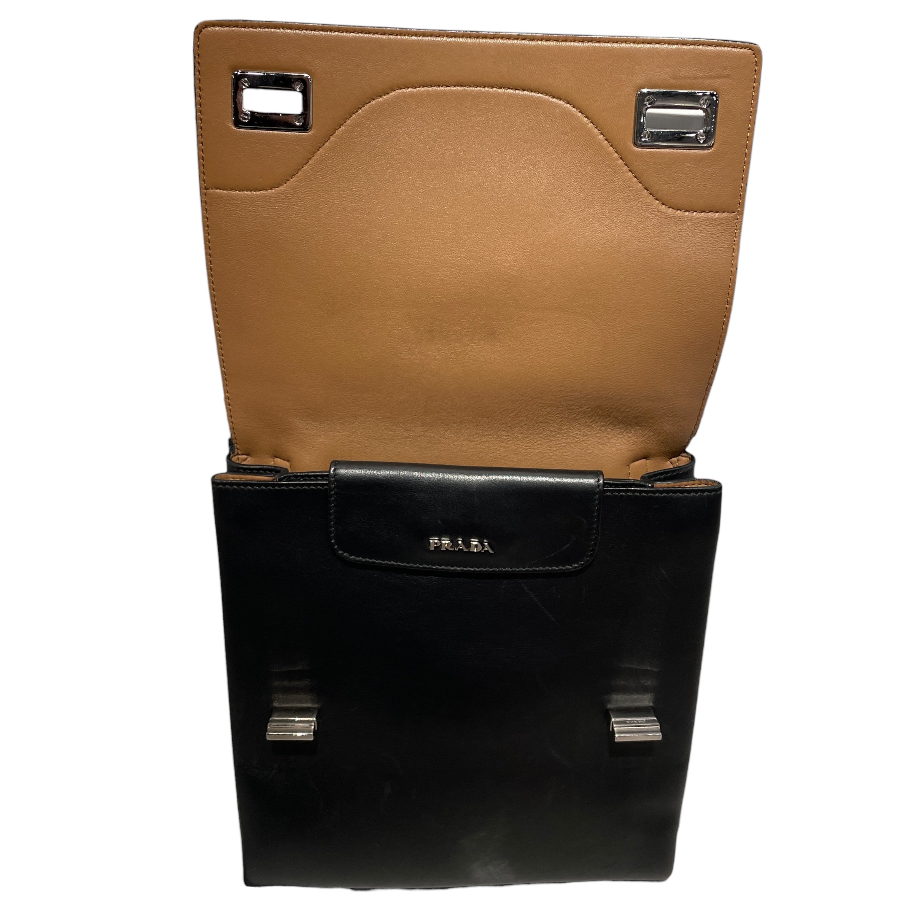 PRADA/Bag/Leather/BLK/double flap turn shoulder bag view 5