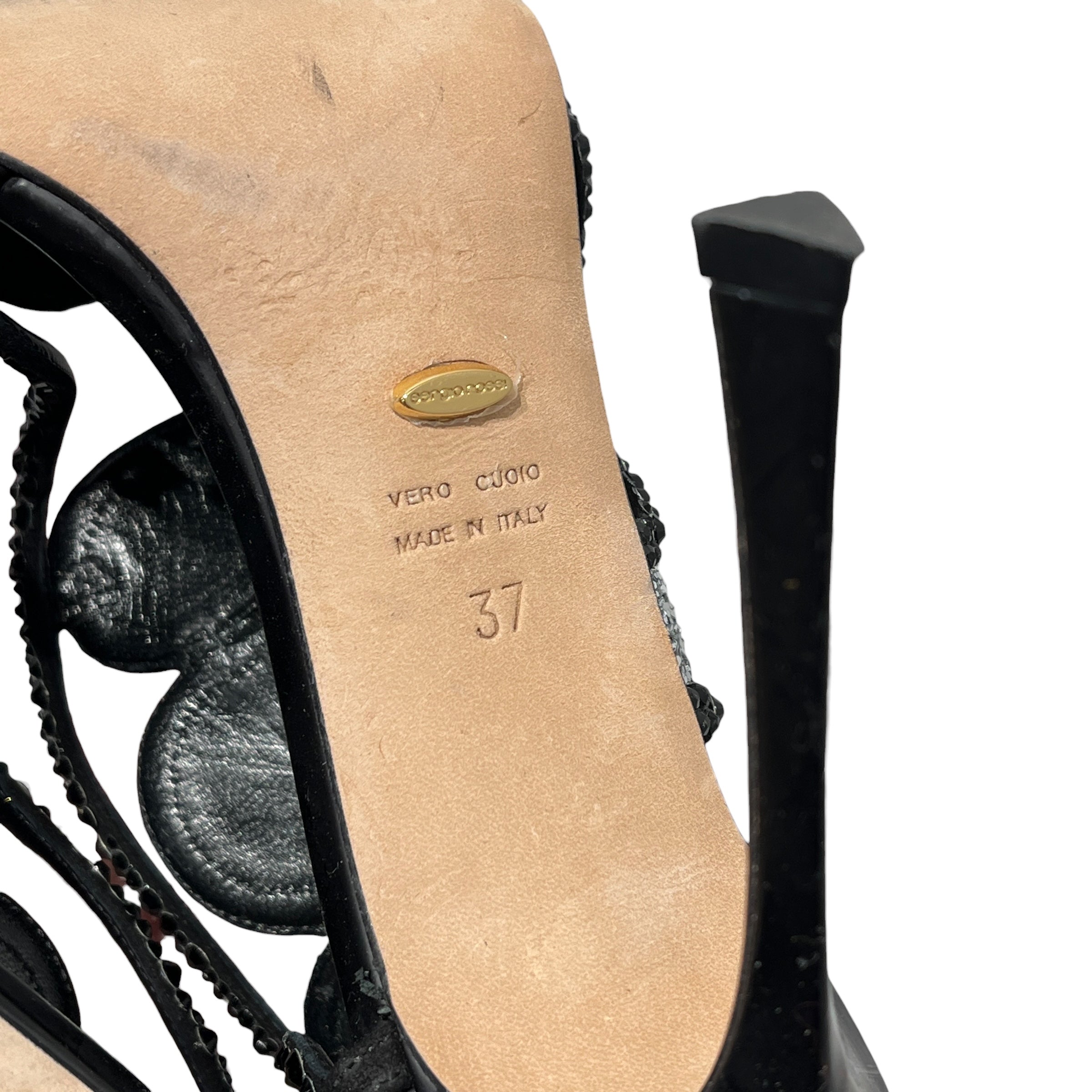 sergio rossi/Heels/EU 37/Graphic/Leather/BLK/GLITTER PATTERNED HEEL view 13