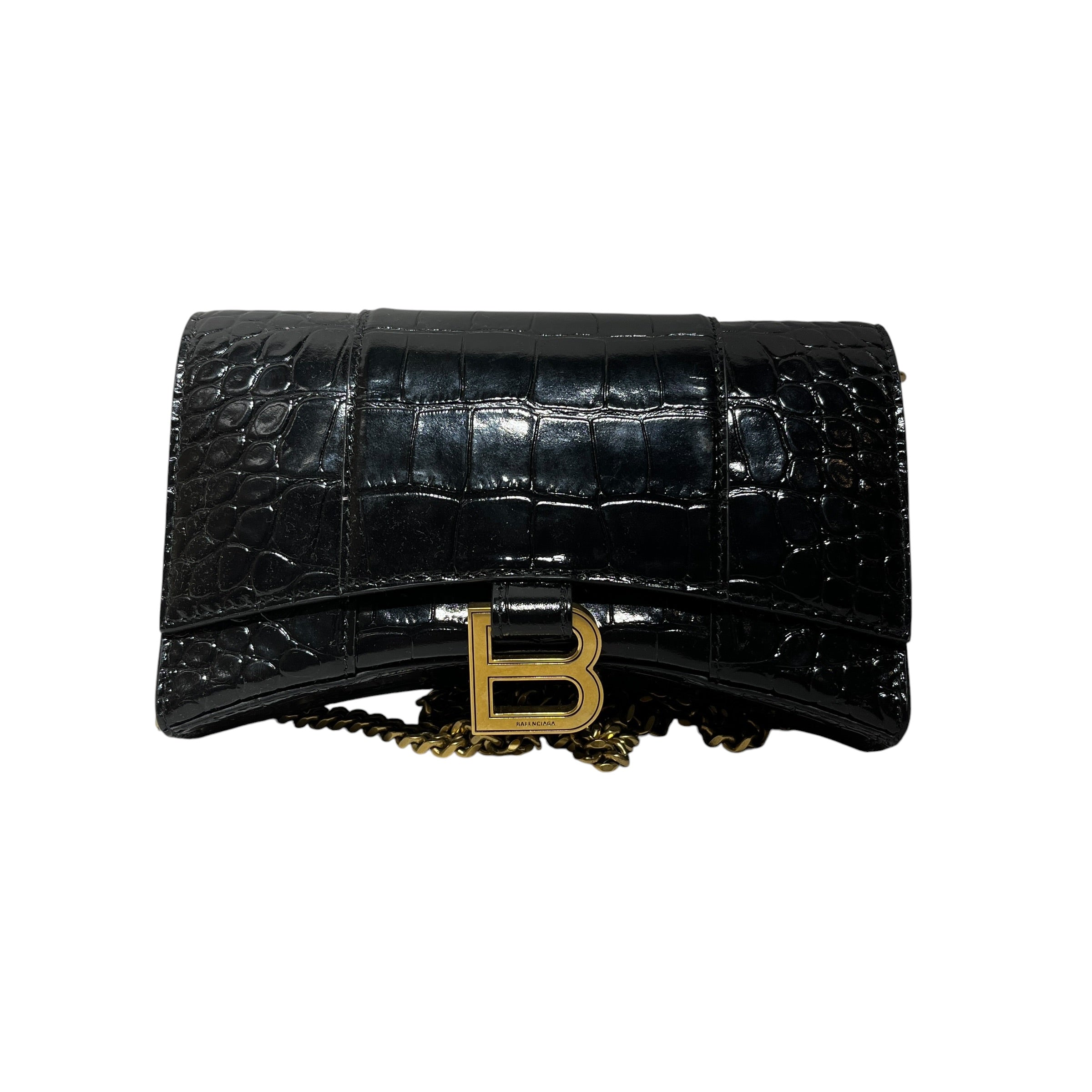 BALENCIAGA/Cross Body Bag/Animal Pattern/Leather/BLK/croc crossbody view 1