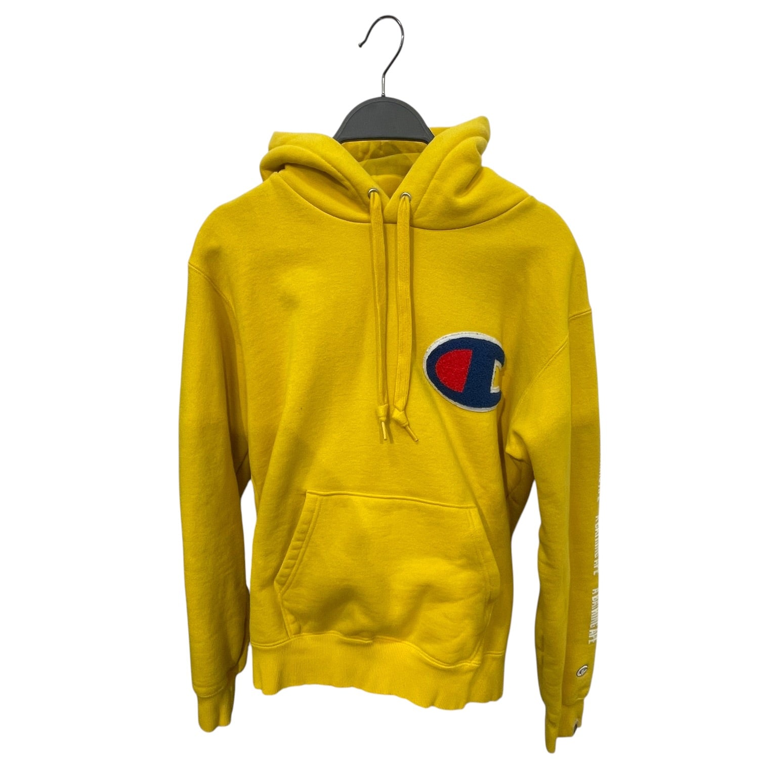 A BATHING APE/Champion/Hoodie/L/Cotton/YEL/textured front logo view 1