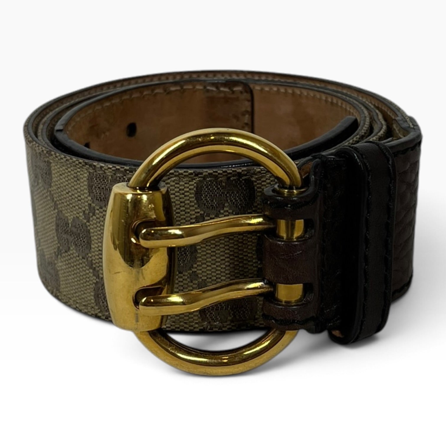 GUCCI/Belt/Monogram/Leather/BEG/M's/COATED CANVAS DOUBLE PRONG view 1