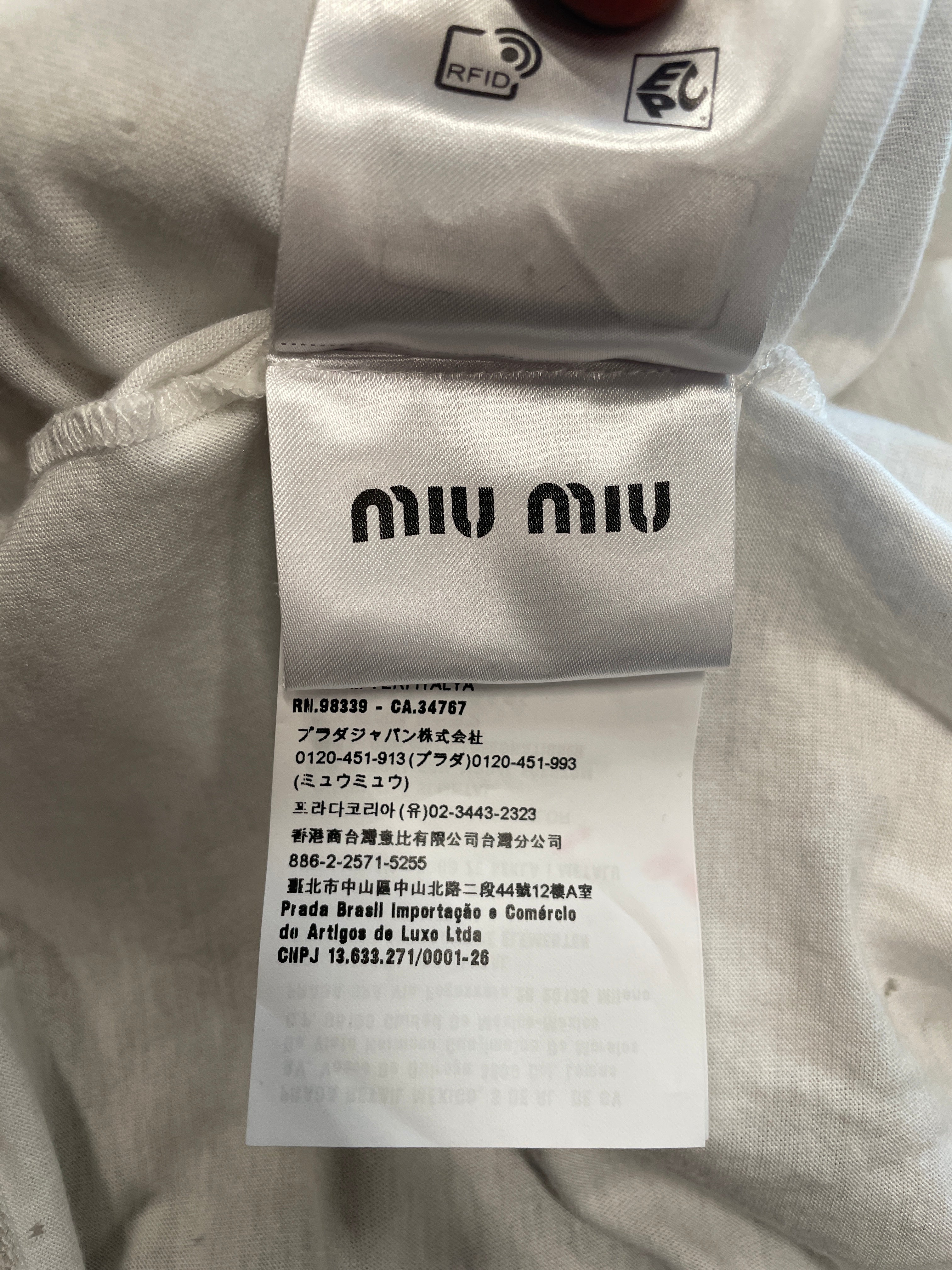 MIU MIU/T-Shirt/S/Cotton/WHT/RHINESTONE NECK\BACK ZIP view 6