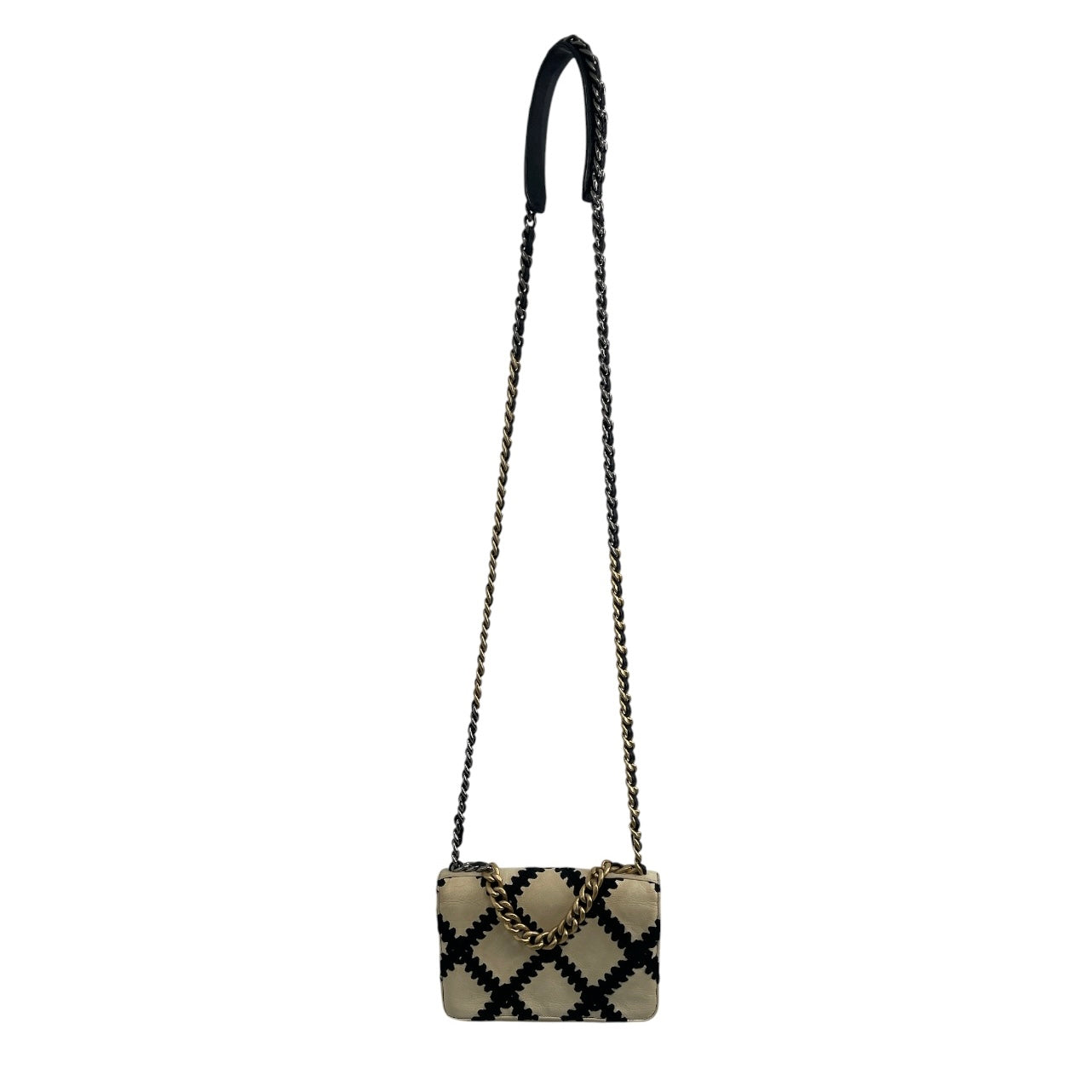 CHANEL/Cross Body Bag/Stripe/Leather/CRM/calfskin crochet blk criscros view 2