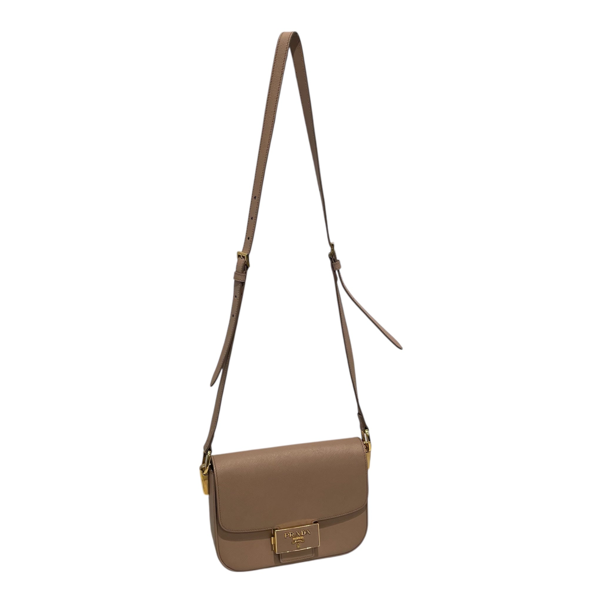 PRADA/Cross Body Bag/Leather/BEG/prada embleme saffiano view 1