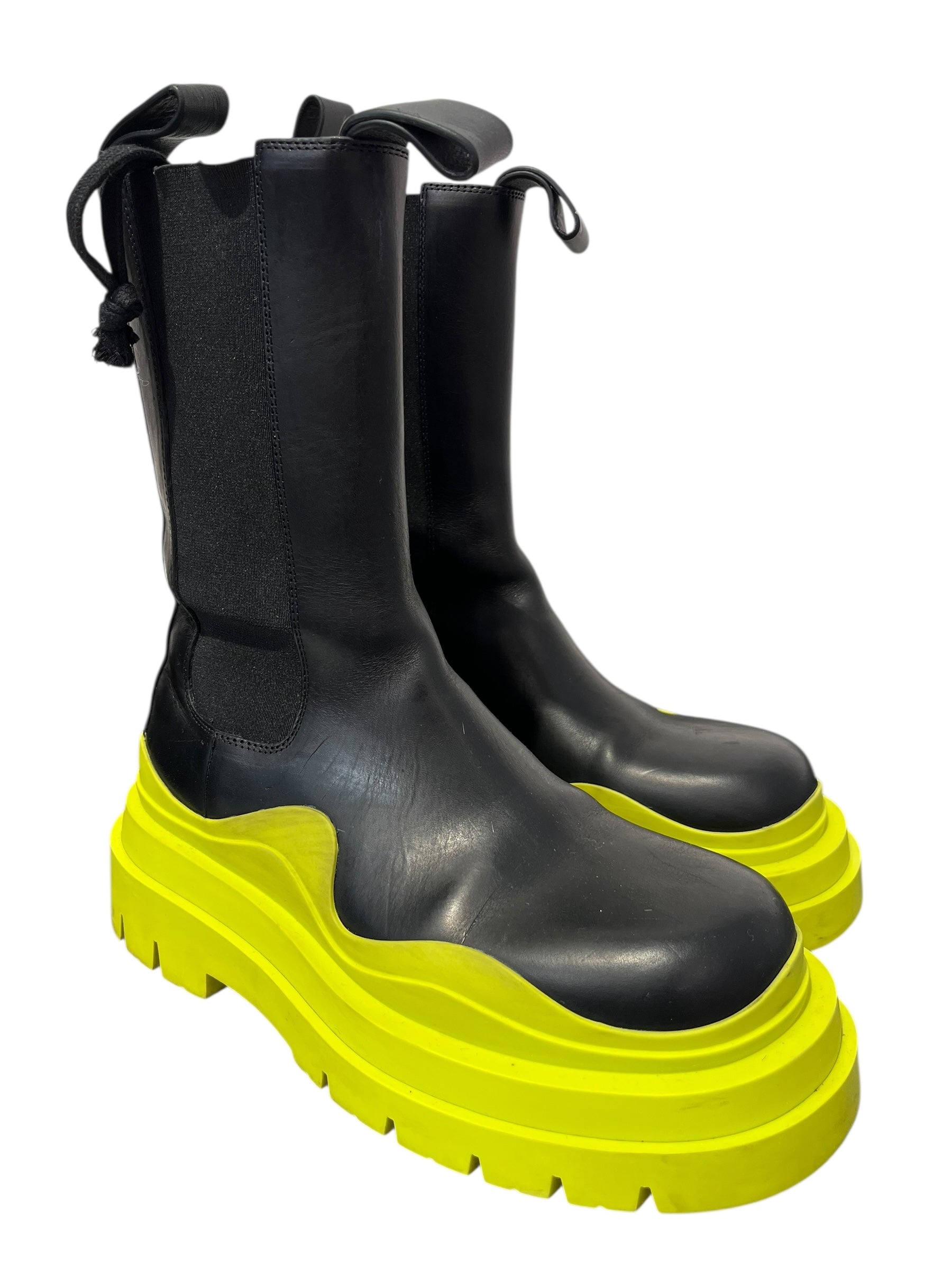BOTTEGA VENETA/Chelsea Boots/US 5.5/Leather/BLK/lime green sole view 1