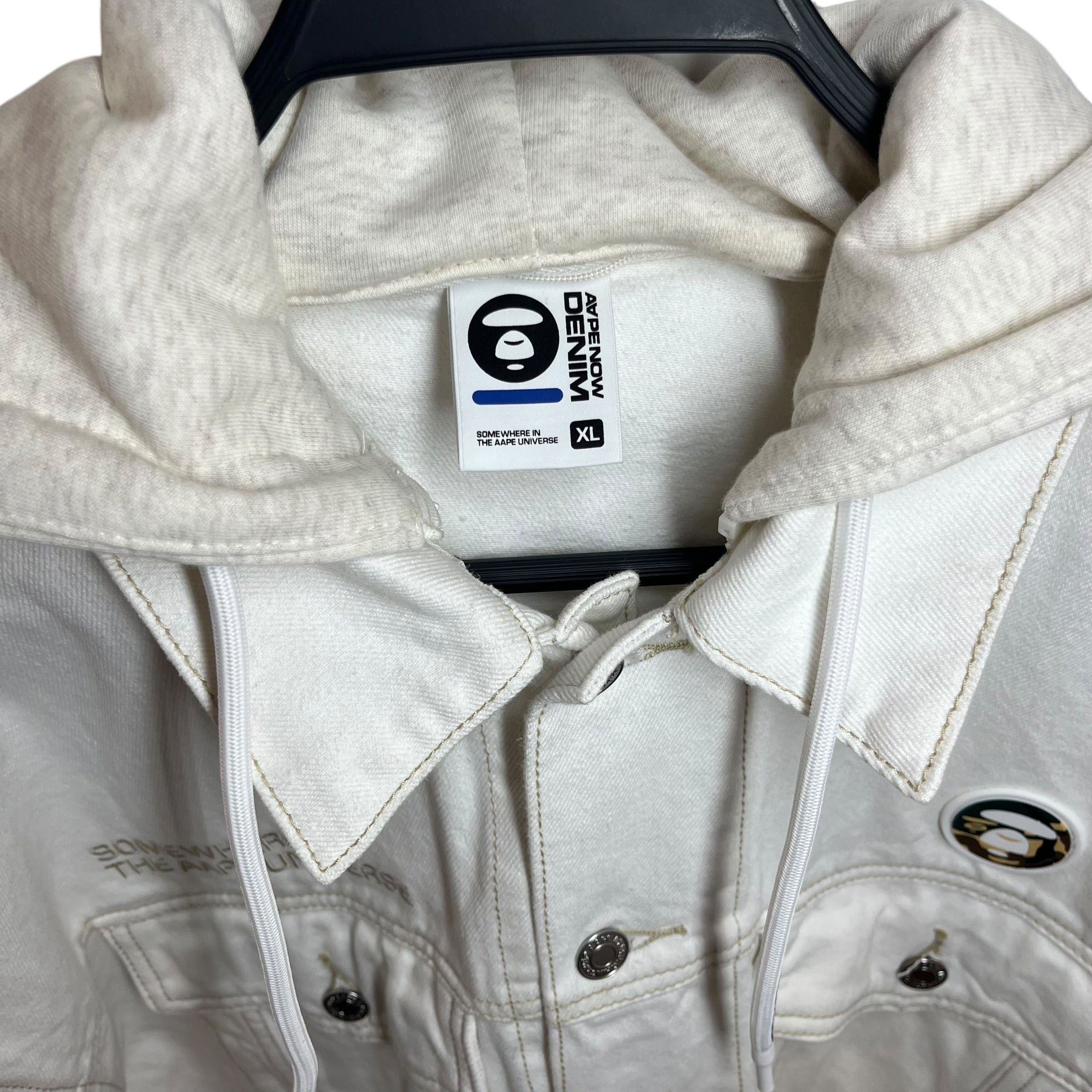 AAPE BY A BATHING APE/Denim Jkt/XL/Denim/WHT/White hooded denim jkt view 3