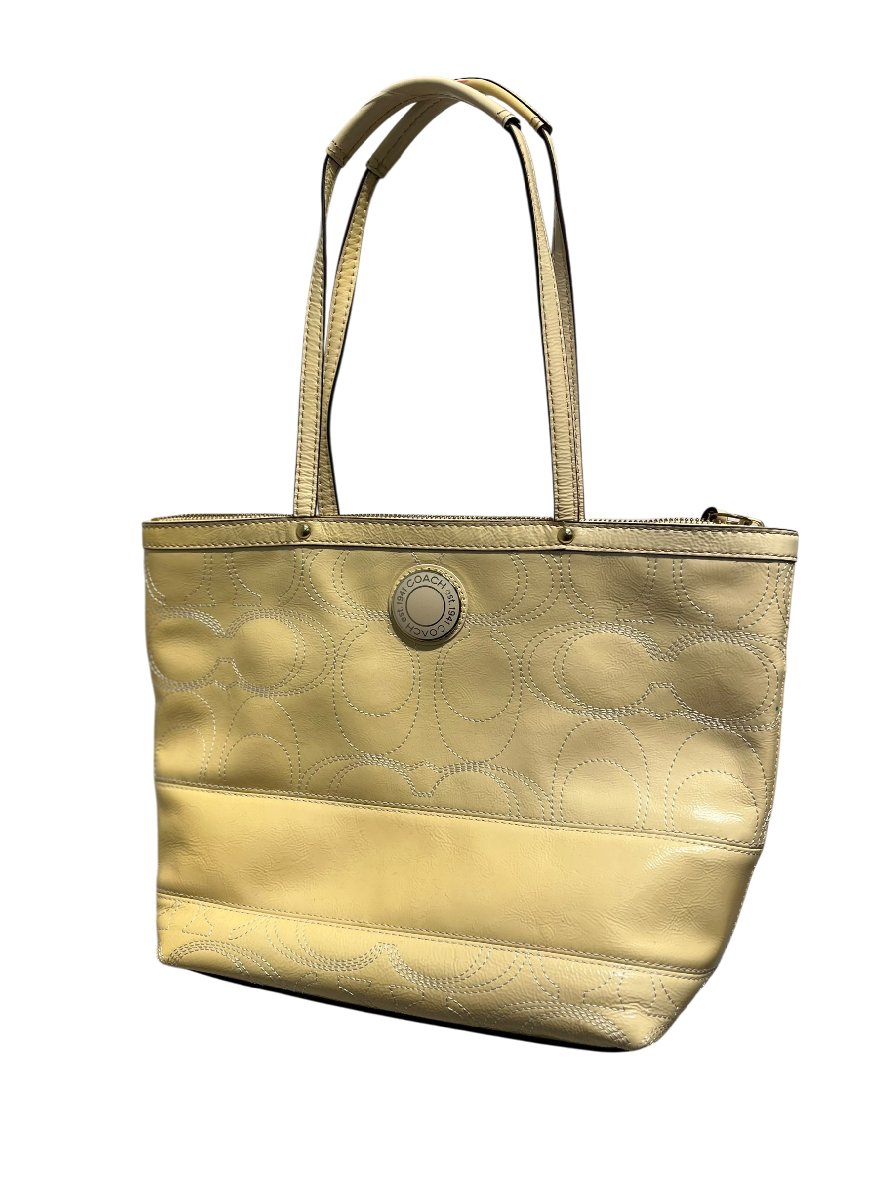 COACH/Tote Bag/Leather/YEL/Patent Yellow Stitch view 1
