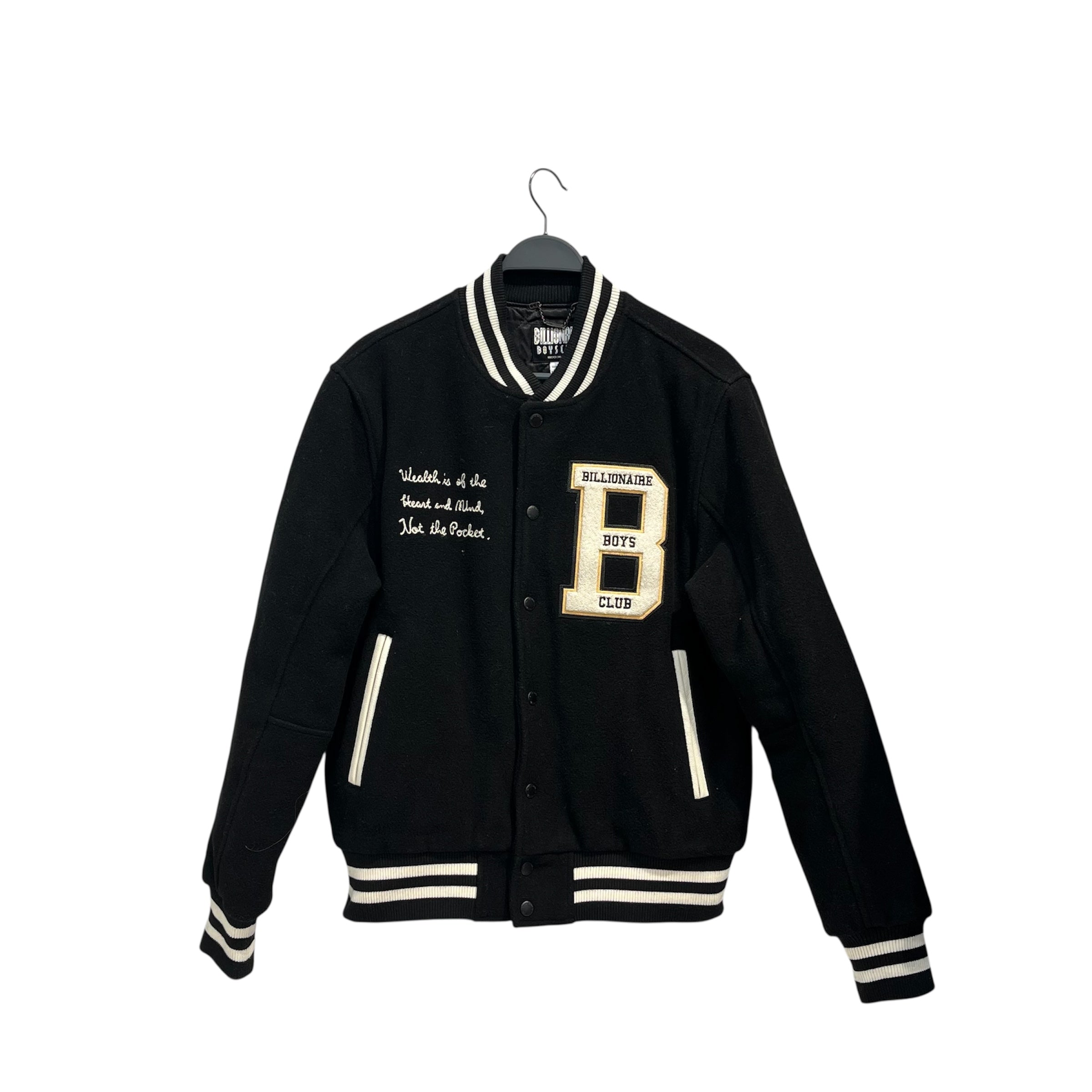BILLIONAIRE BOYS CLUB/Souvenir Jkt/M/Cotton/BLK/Graphic/letter man patch work view 1