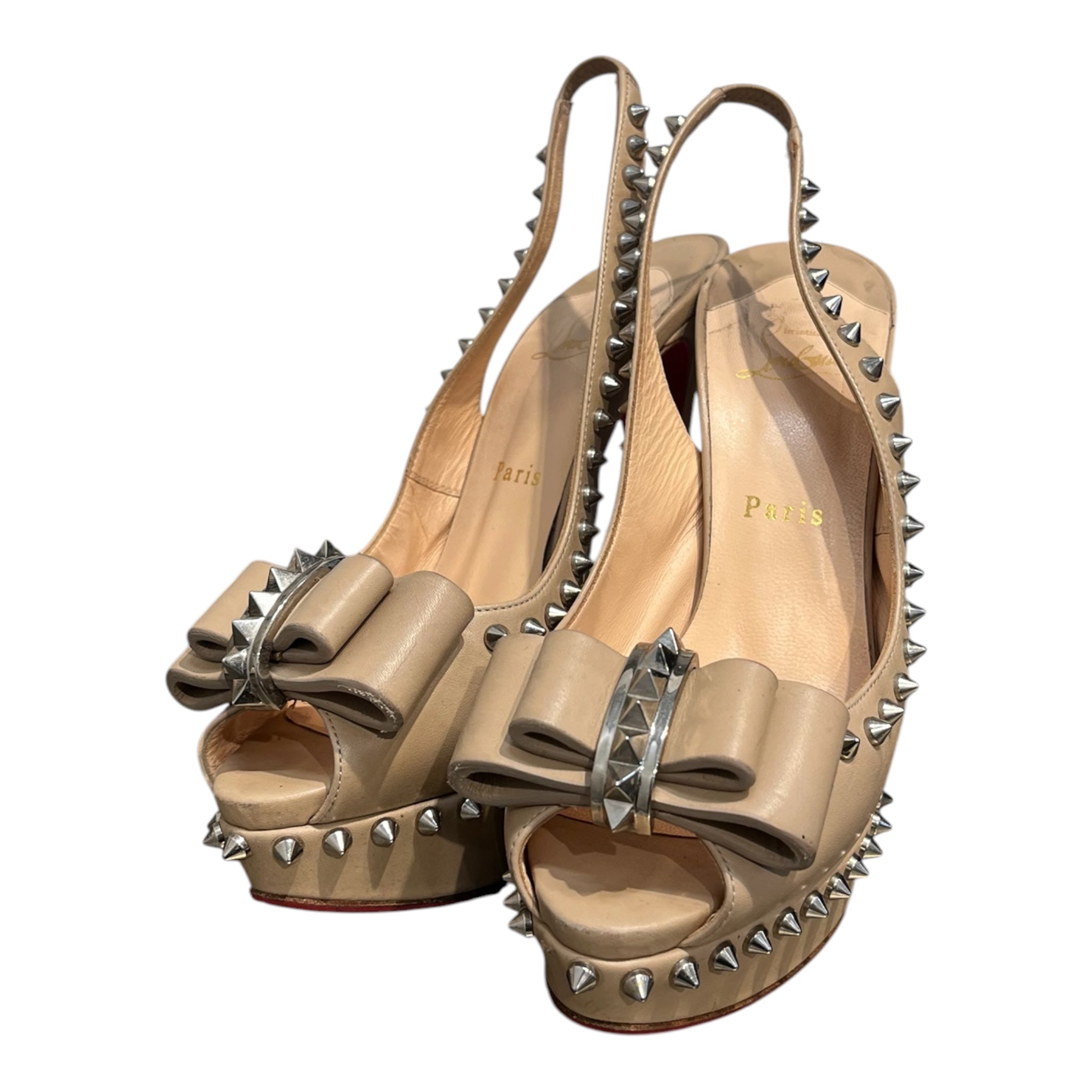 Christian Louboutin/Heels/UK 8.5/Leather/BEG/Patent/LADY CHOU-STUDDED view 1