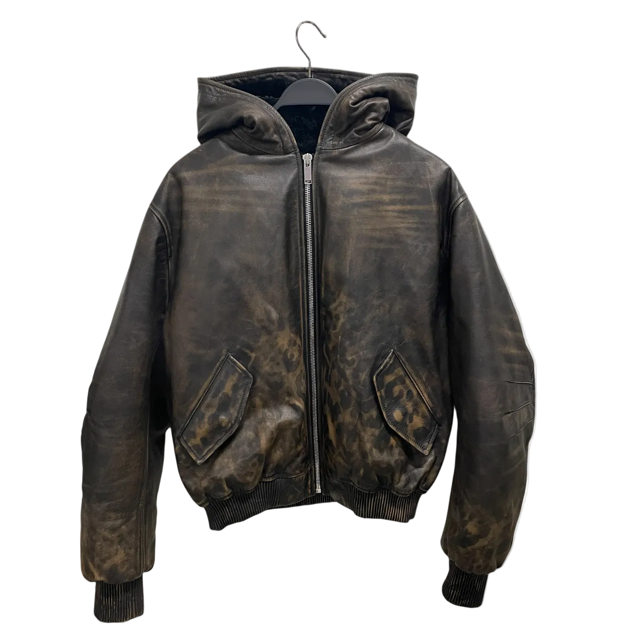 424(FourTwoFour)/Leather Jkt/50/Leather/BRW/Animal Pattern/RARE LEAOPARD HOODED view 1