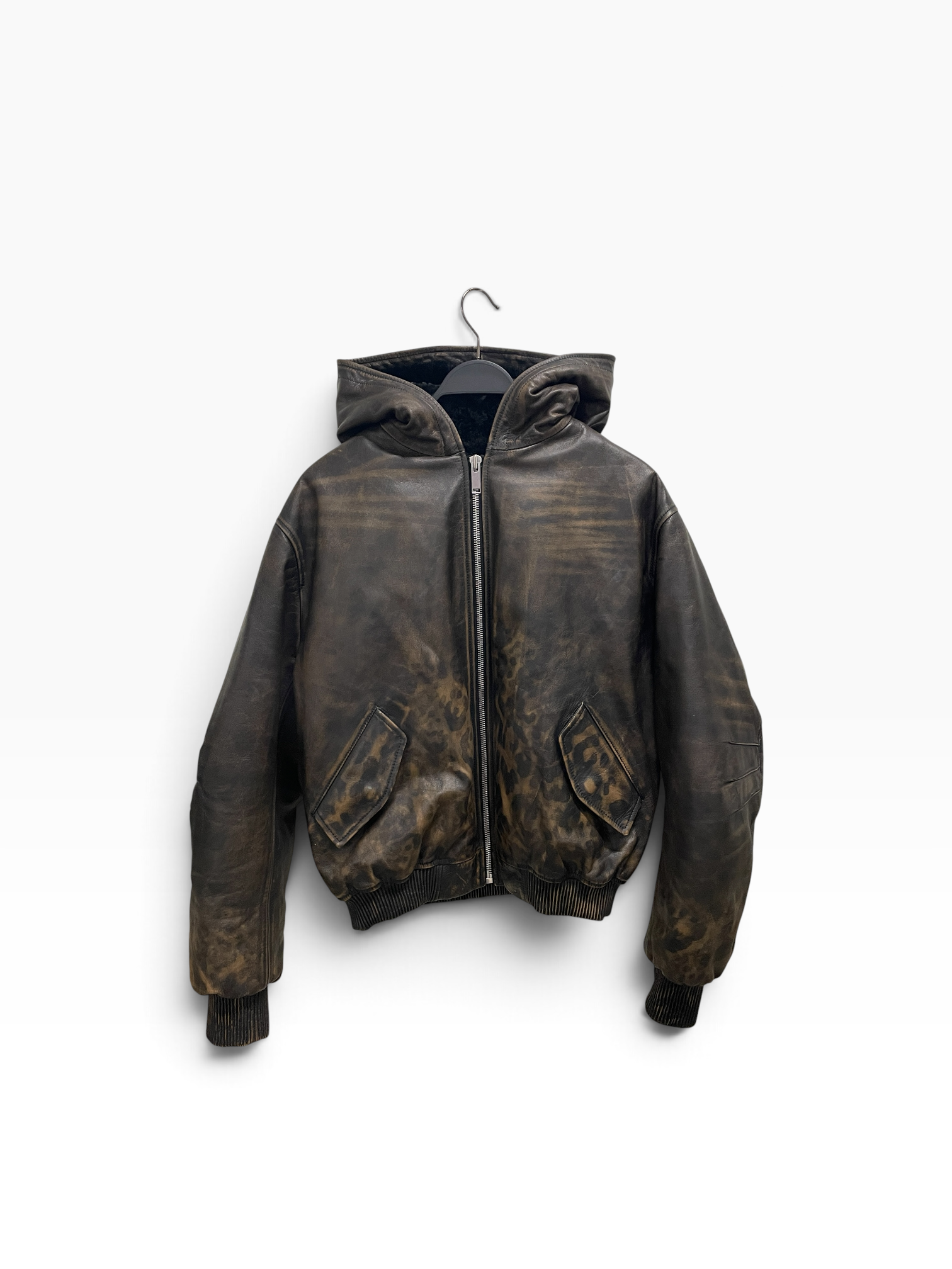 424(FourTwoFour)/Leather Jkt/50/Leather/BRW/Animal Pattern/RARE LEAOPARD HOODED view 1
