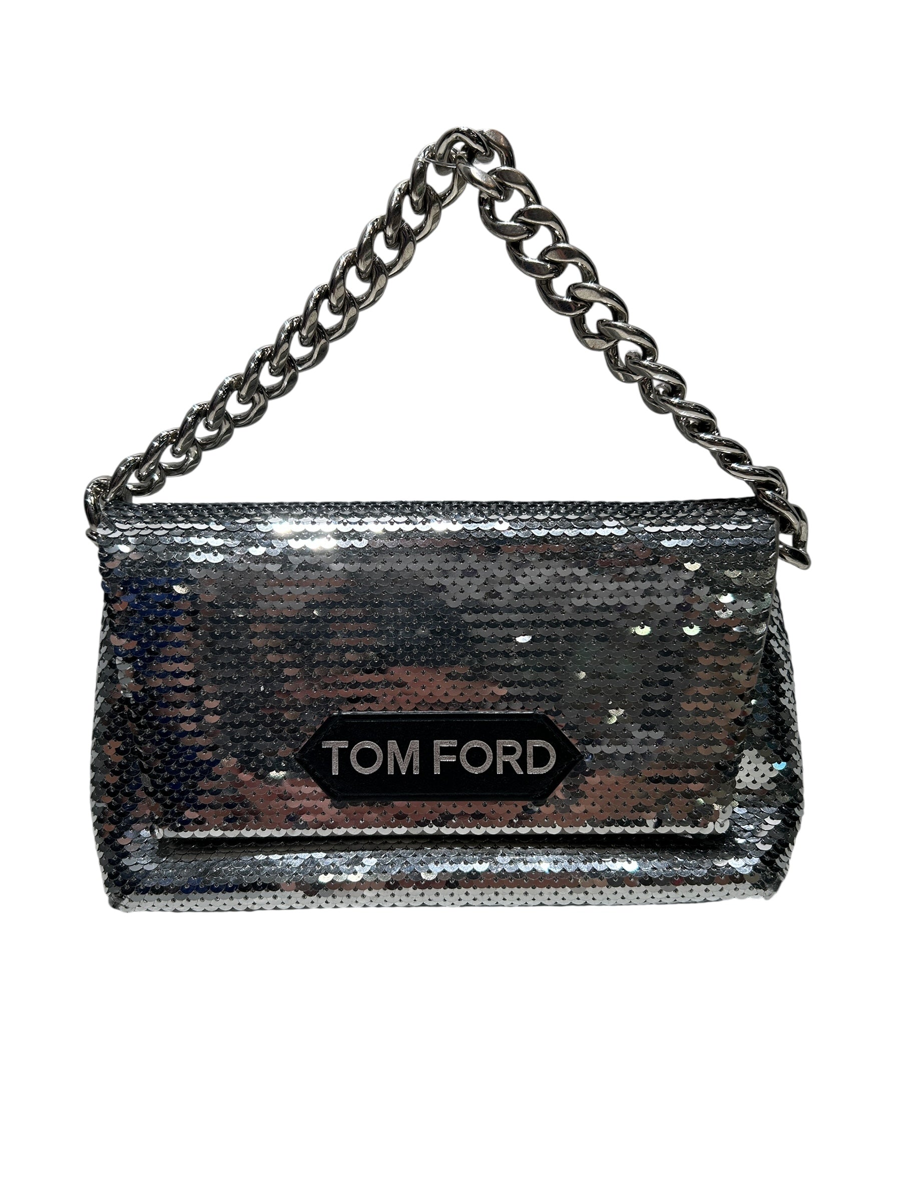 TOM FORD/Hand Bag/S/Glitter/Leather/SLV/SEQUINS/BLACK LEATHER PATCH view 1