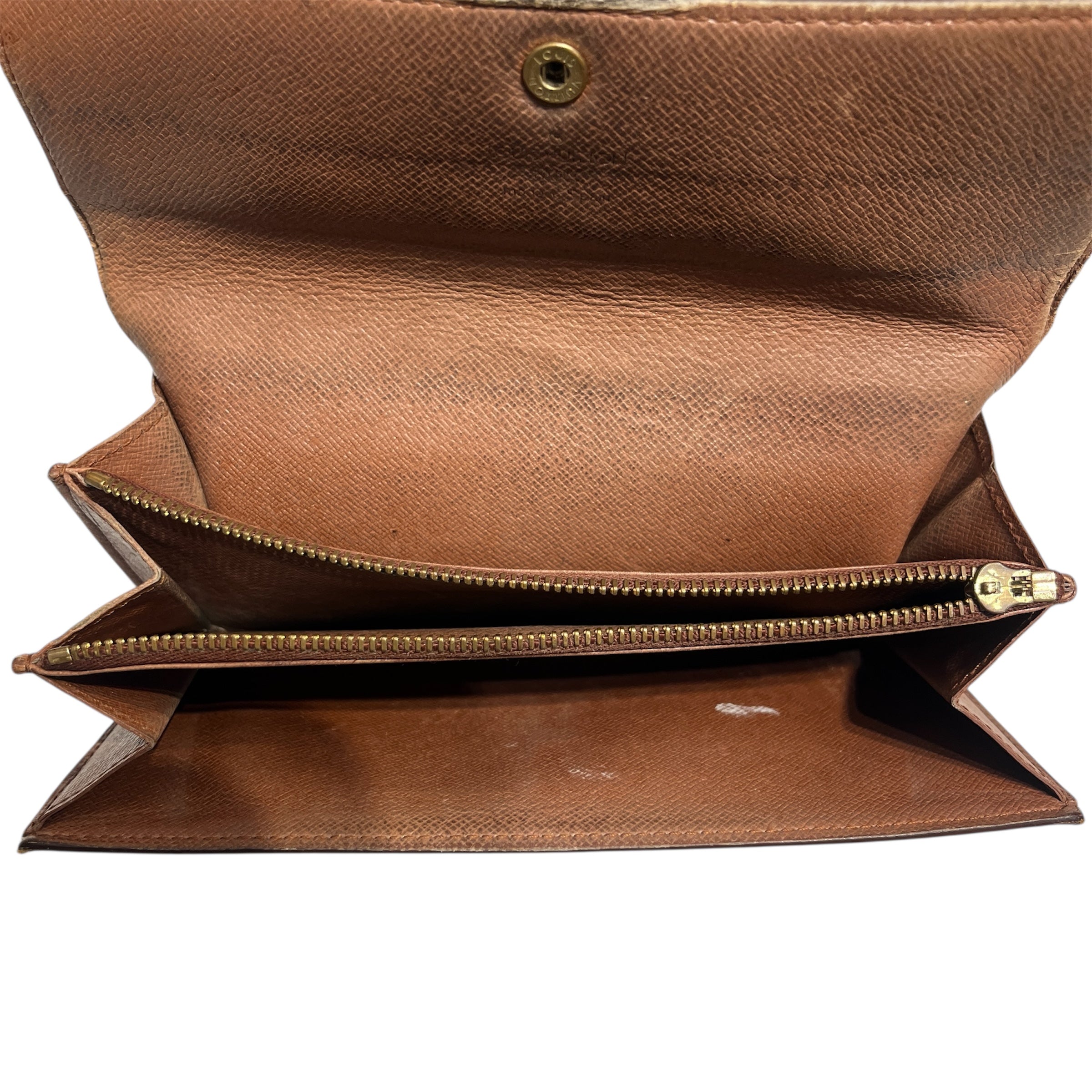 LOUIS VUITTON/Long Wallet/Monogram/Leather/BRW/GOLD BUTTON ON FRONT view 2